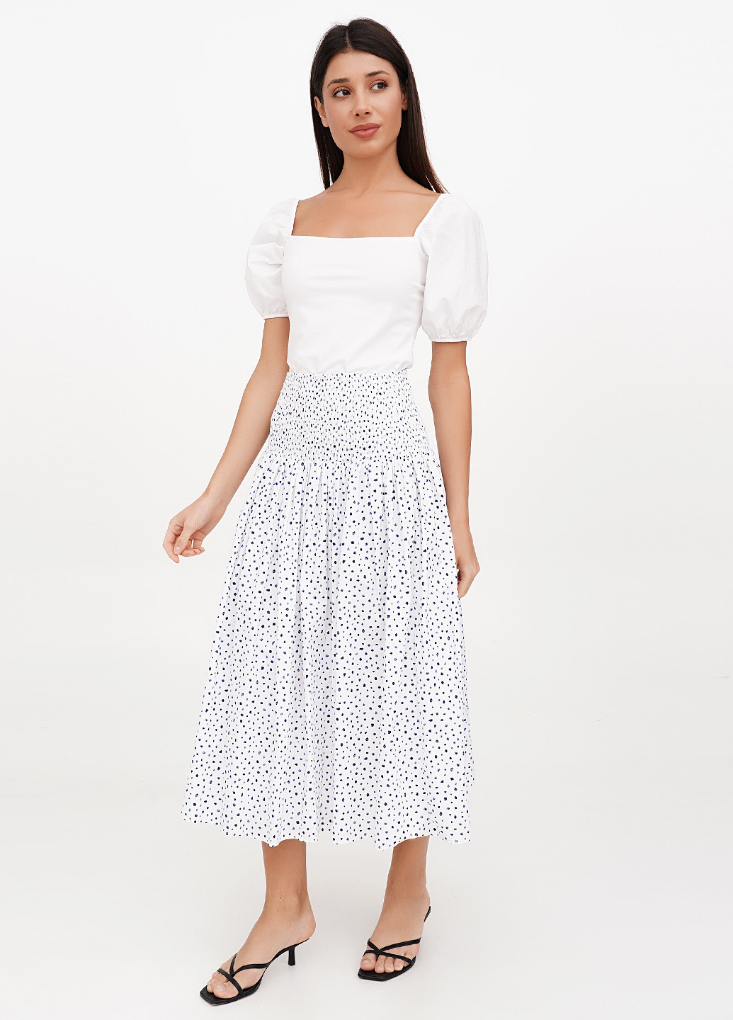 Белая кэжуал в горошек юбка J.Crew а-силуэта (трапеция)