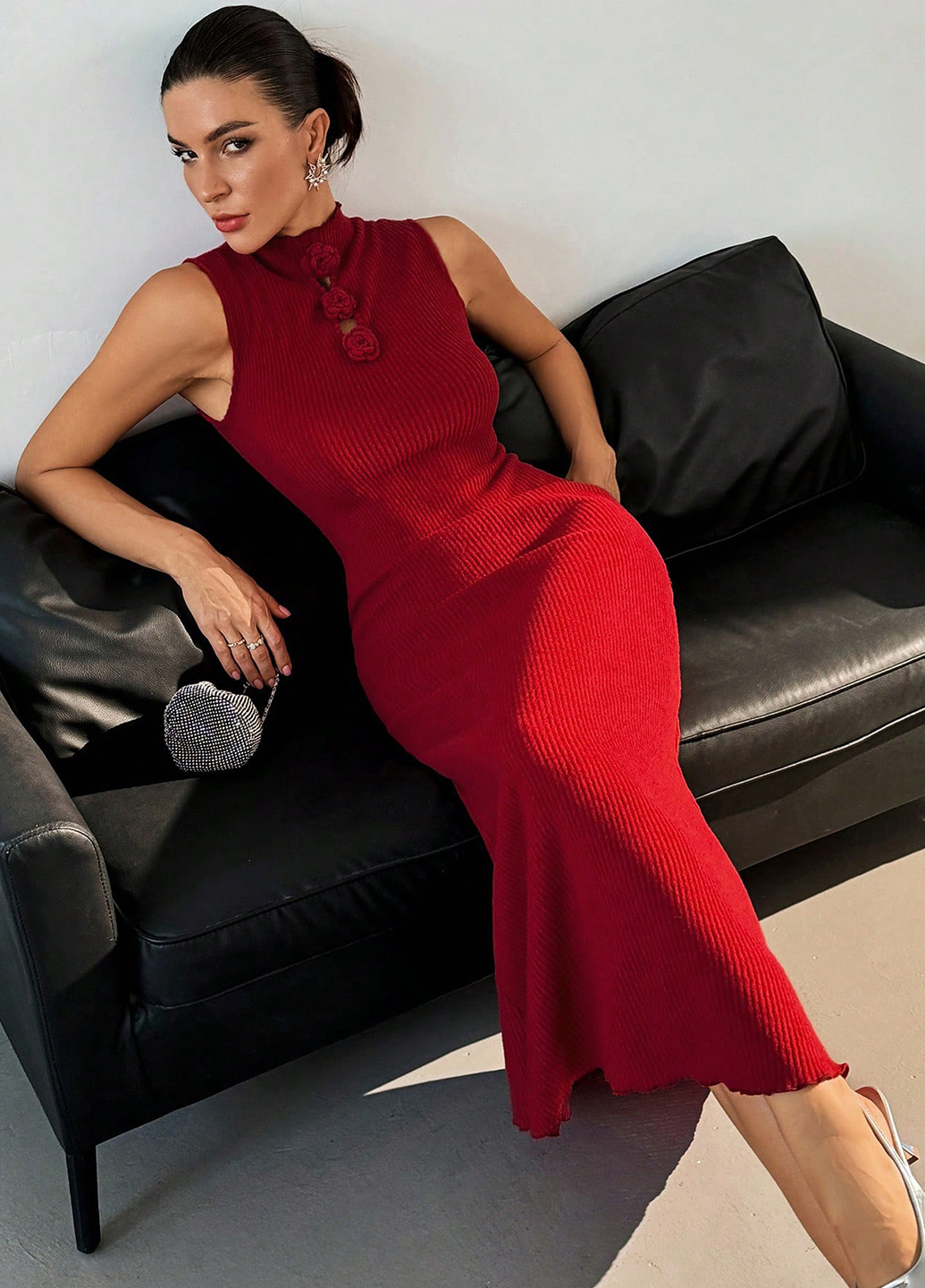 Темно-красное кэжуал платье SHEIN однотонное