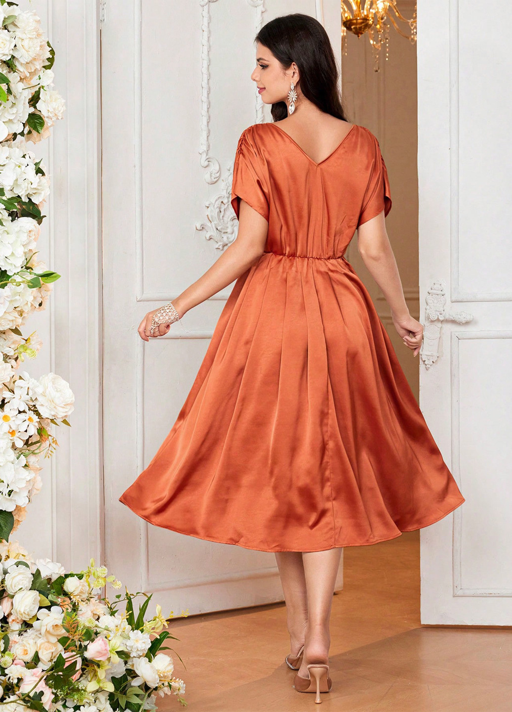Оранжевое кэжуал, праздничный платье для беременных а-силуэт, клеш SHEIN однотонное