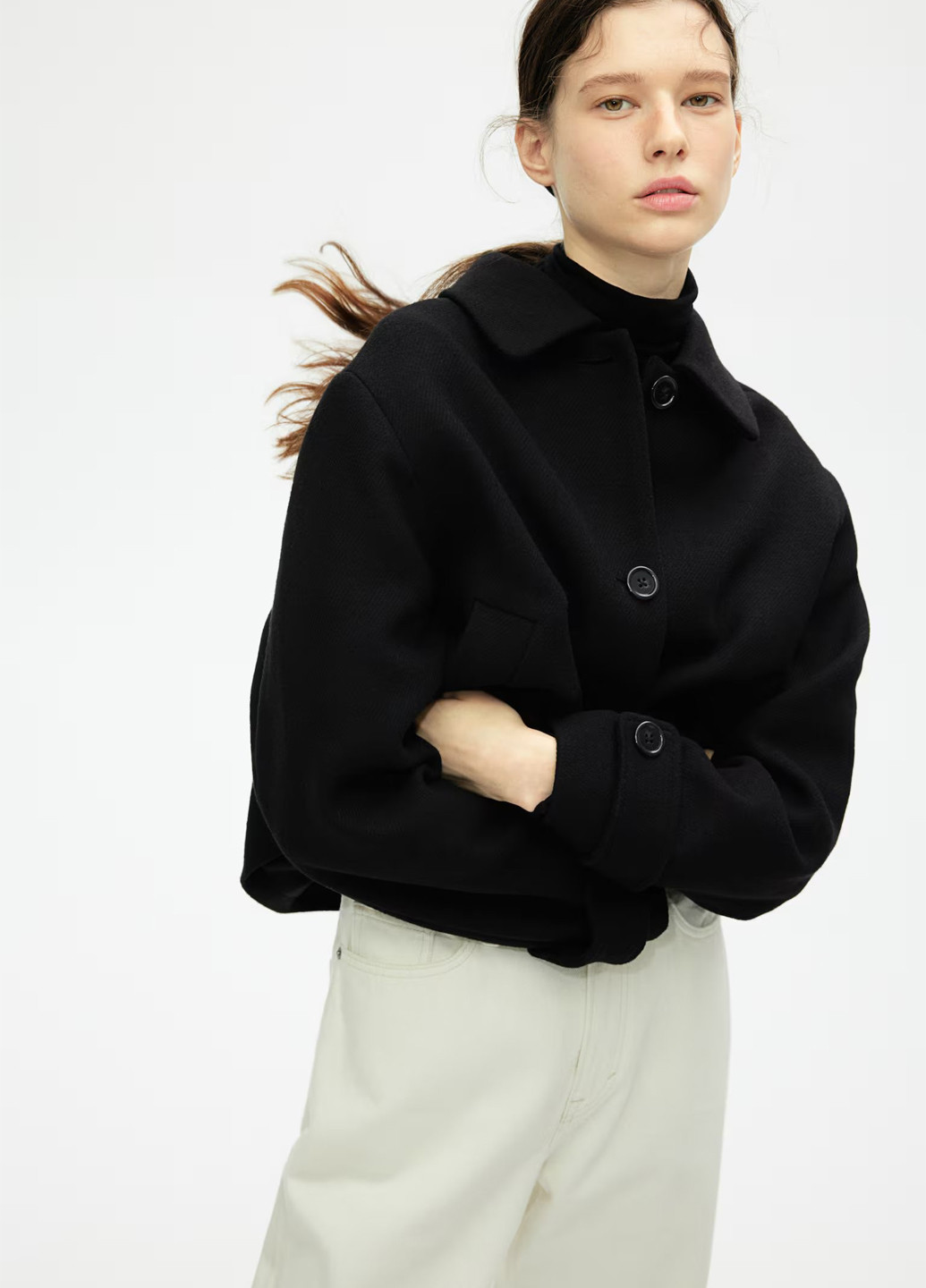 Чорне Кежуал напівпальто однобортне H&M однотонне