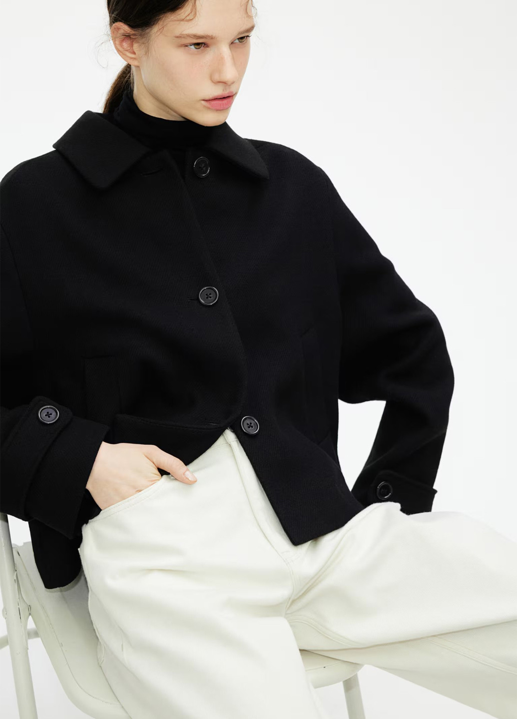 Чорне Кежуал напівпальто однобортне H&M однотонне