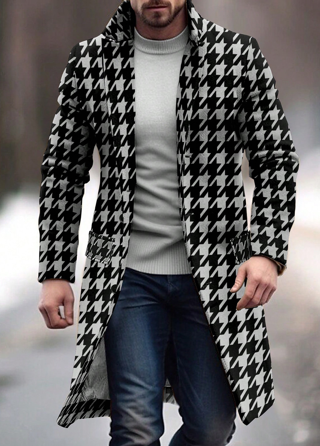 Чорно-білий демісезонне Пальто однобортне SHEIN