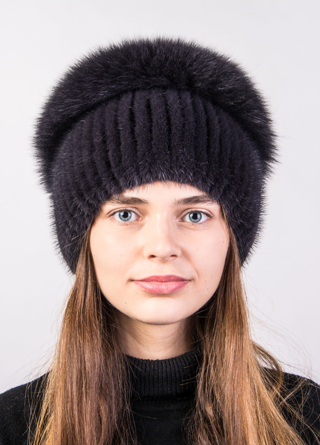 Жіноча в'язана норкова шапка Меховой Стиль бини (247593252)