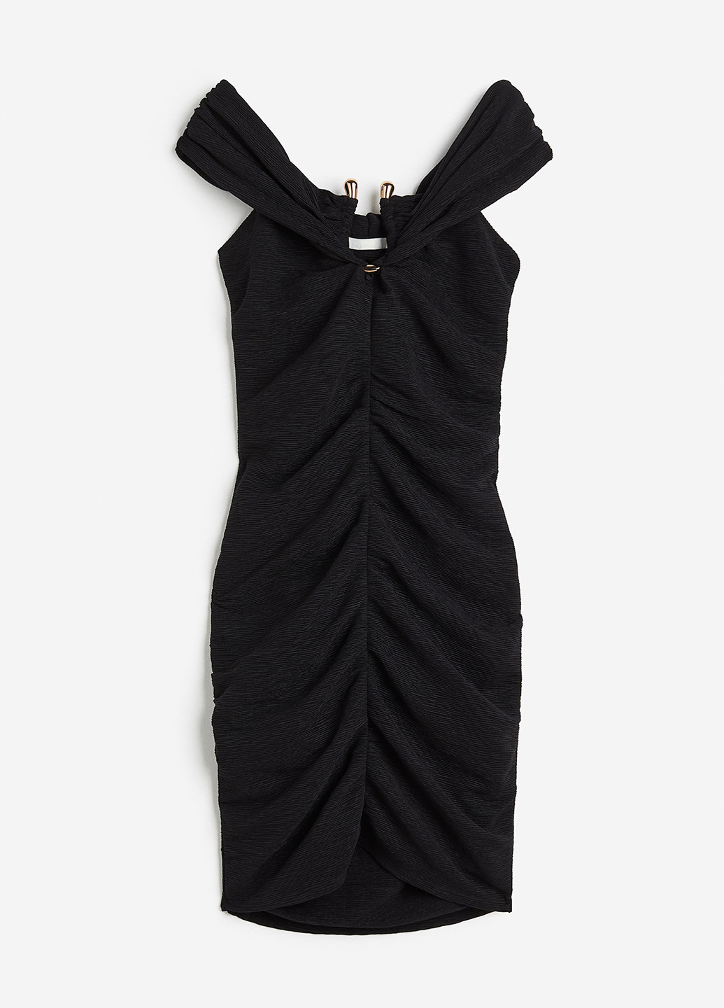 Черное кэжуал платье с открытыми плечами, футляр H&M однотонное