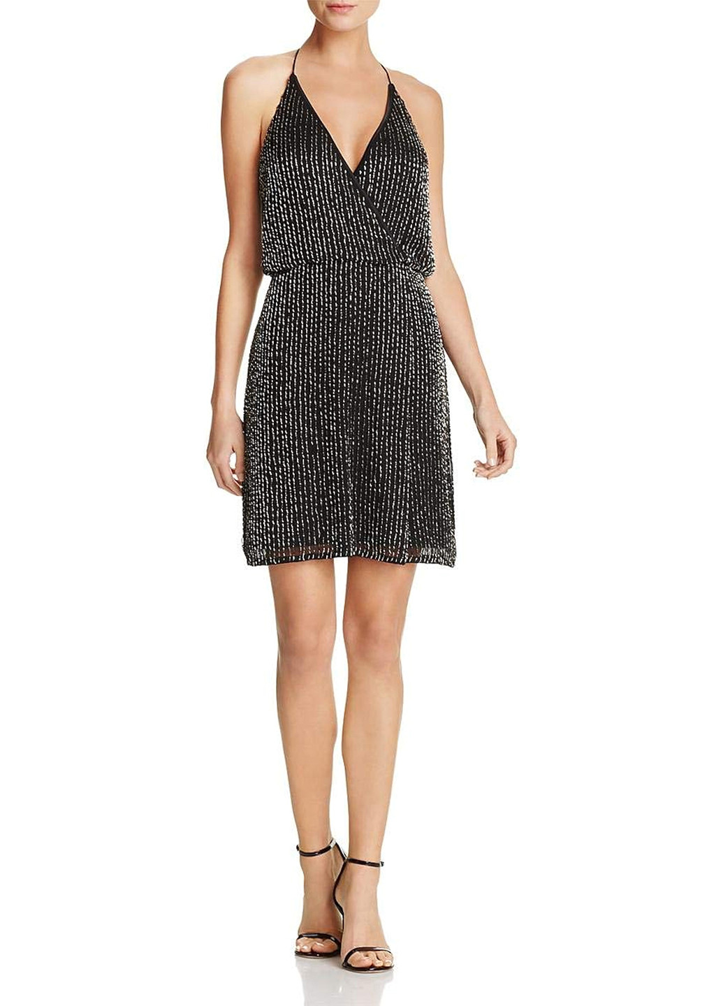 Чорна коктейльна сукня на запах French Connection в смужку