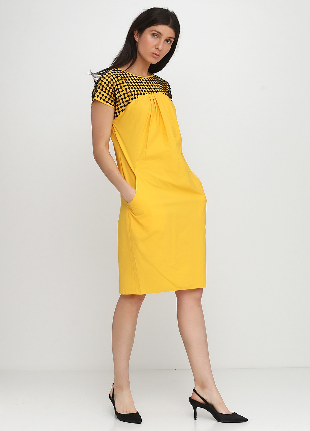 Желтое кэжуал платье баллон Podolyan однотонное