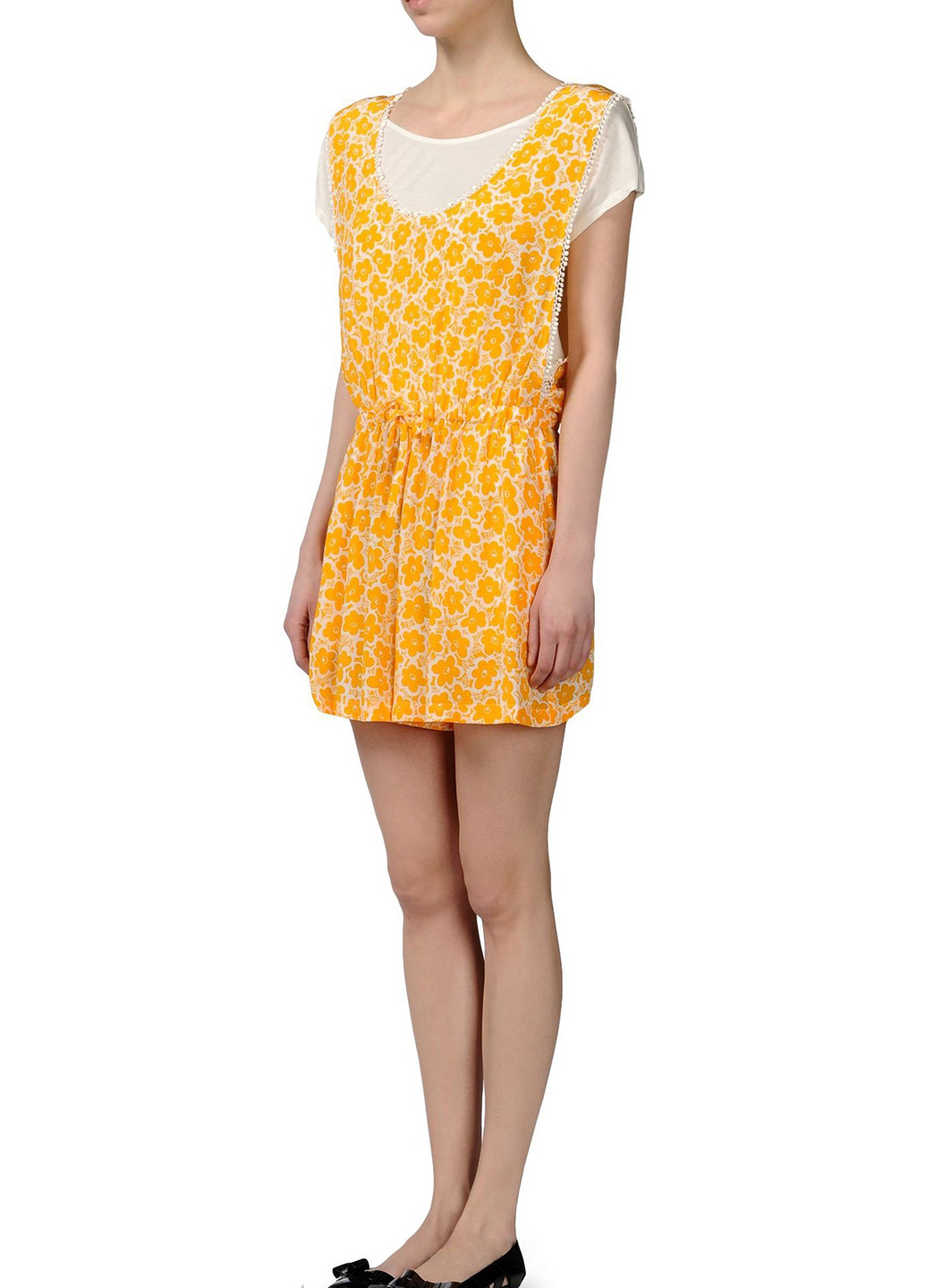 Желтое кэжуал платье клеш Love Moschino с цветочным принтом