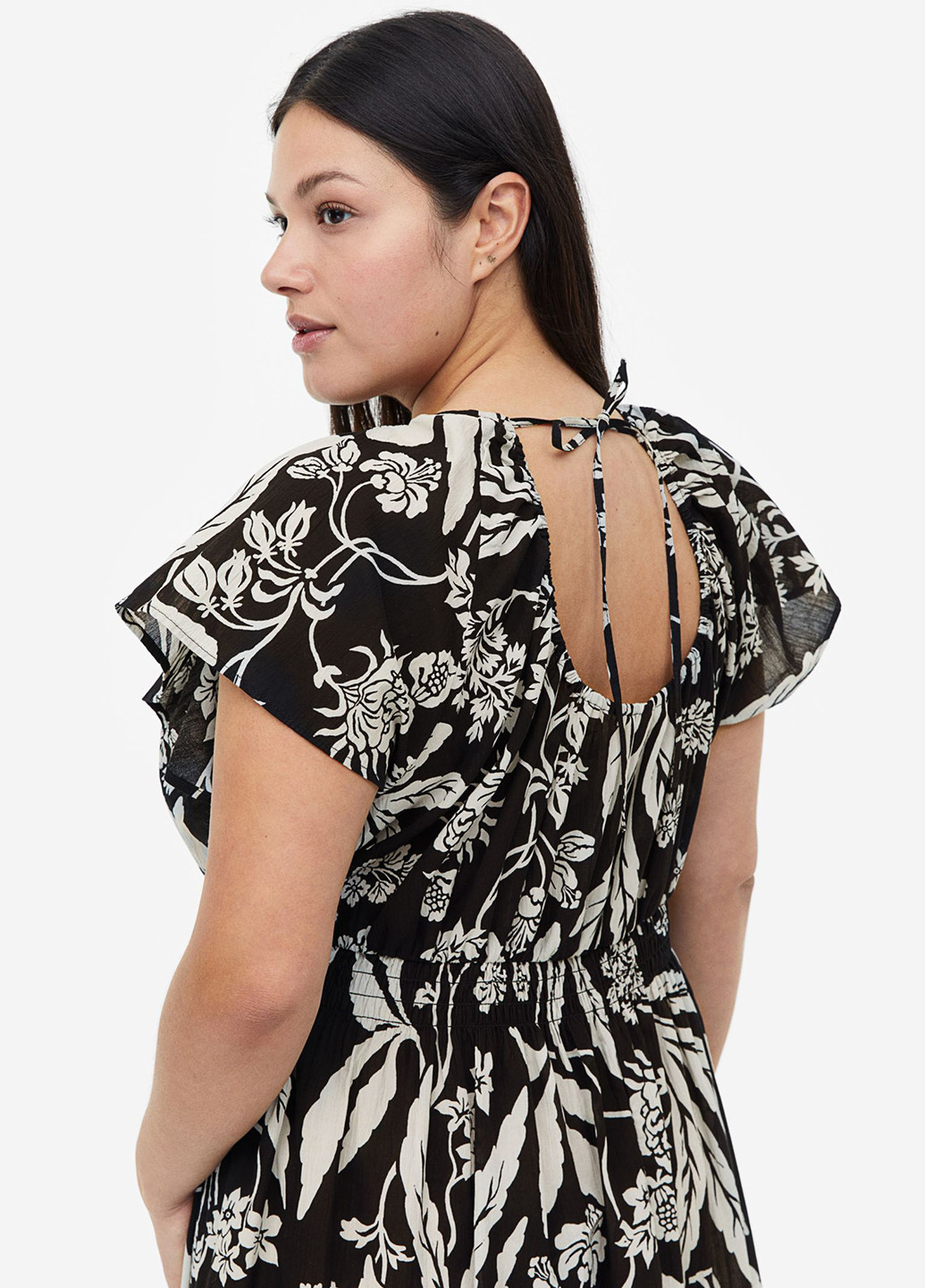 Черное кэжуал платье с открытой спиной H&M с цветочным принтом