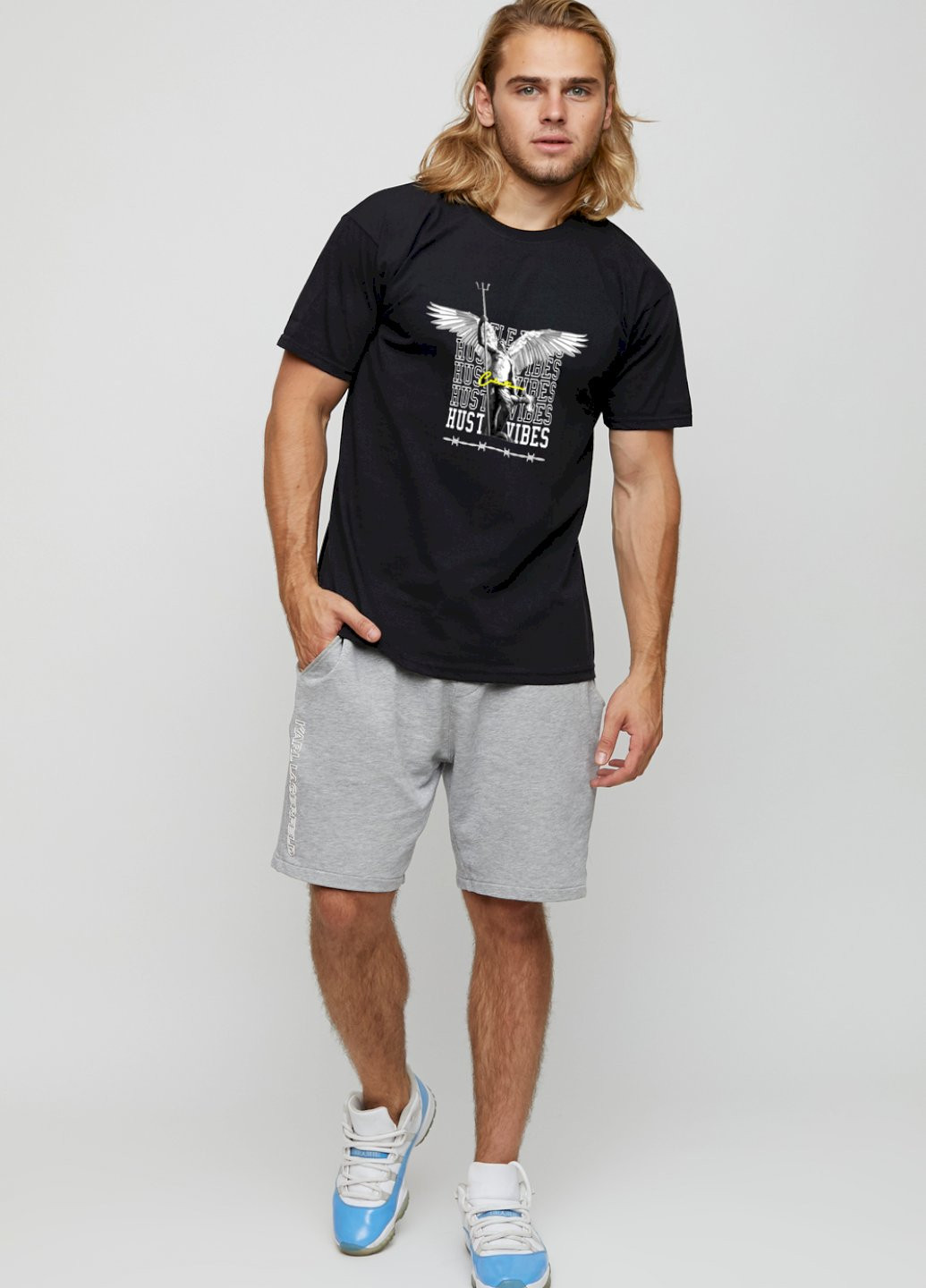 Чорна футболка чоловіча basic /air print/ YAPPI