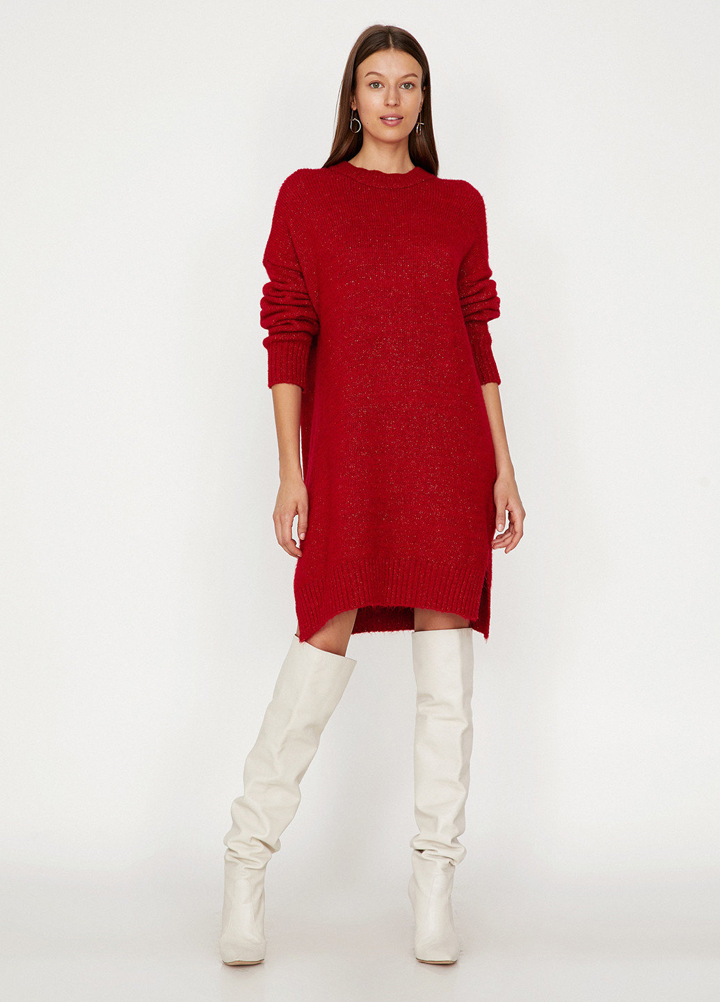 Красное кэжуал платье платье-свитер KOTON меланжевое