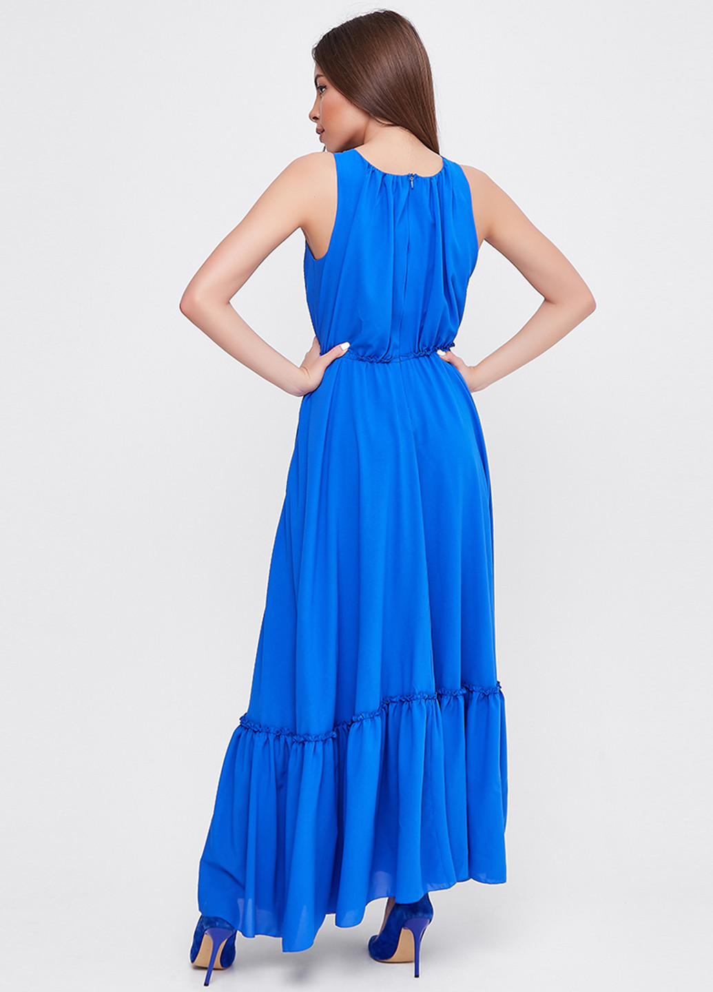 Синее вечернее платье а-силуэт SFN однотонное