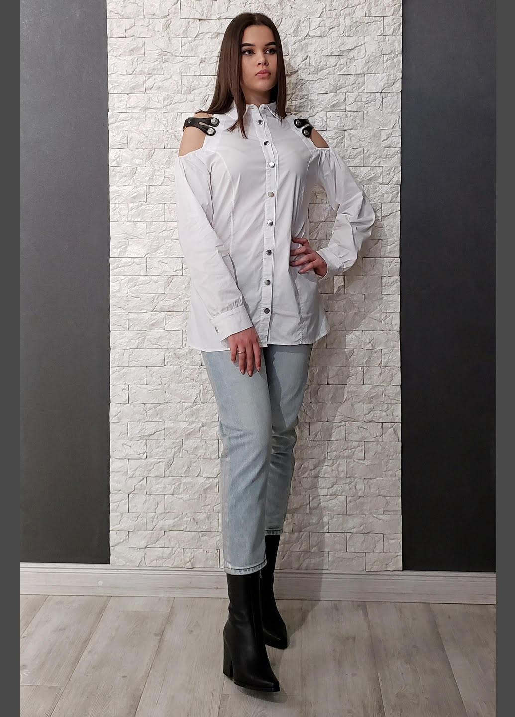 Белая кэжуал рубашка однотонная Sonesta с длинным рукавом
