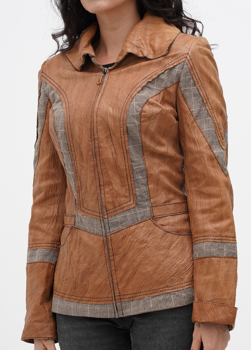 Світло-коричнева демісезонна куртка шкіряна Gessada
