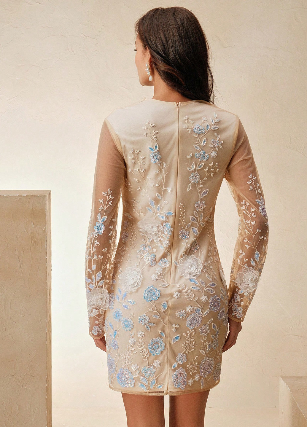 Кремовое коктейльное платье SHEIN с цветочным принтом