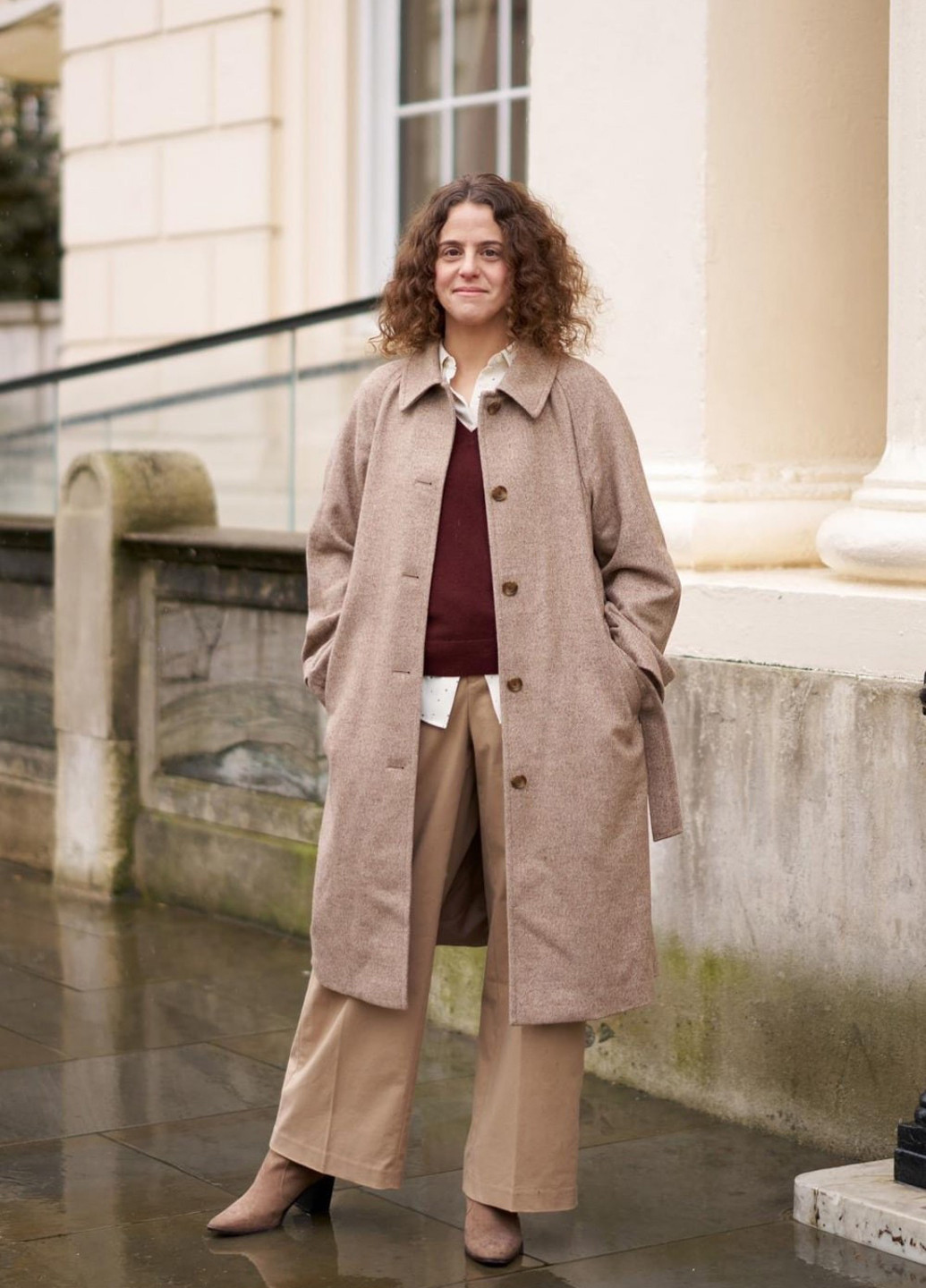 Коричневое демисезонное Пальто оверсайз Uniqlo