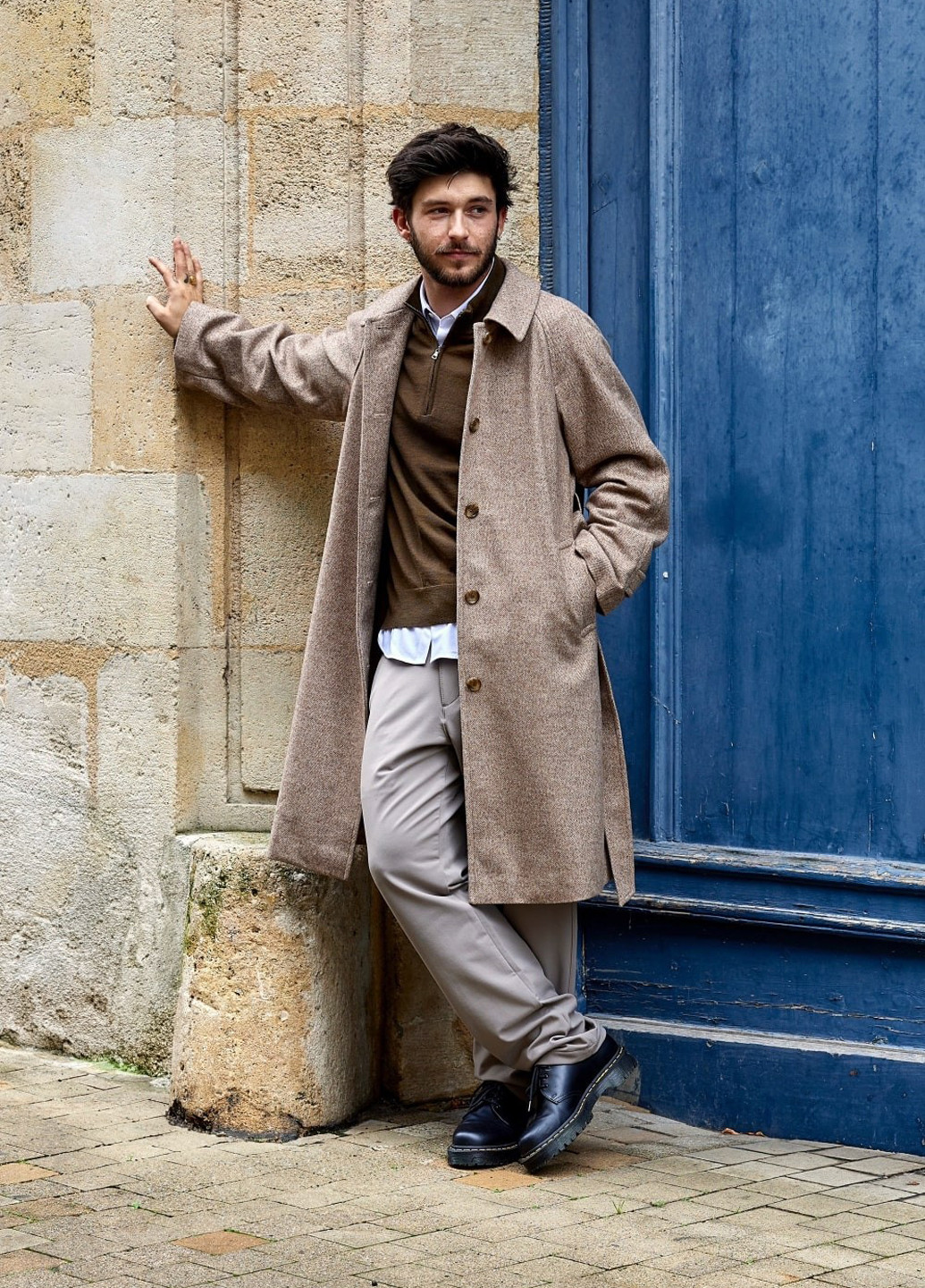 Коричневое демисезонное Пальто оверсайз Uniqlo