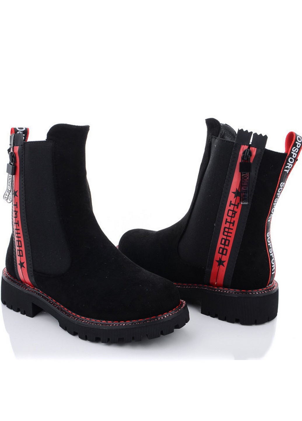Зимові черевики з натуральної шерстю Чорно-червоний Kimbo однотонні чорні кежуали