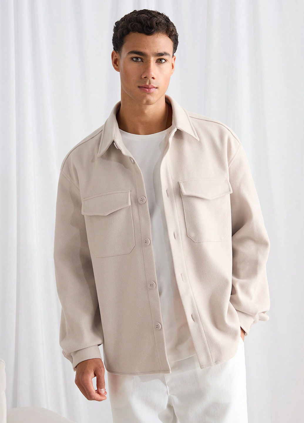 Кремовая кэжуал рубашка однотонная SHEIN