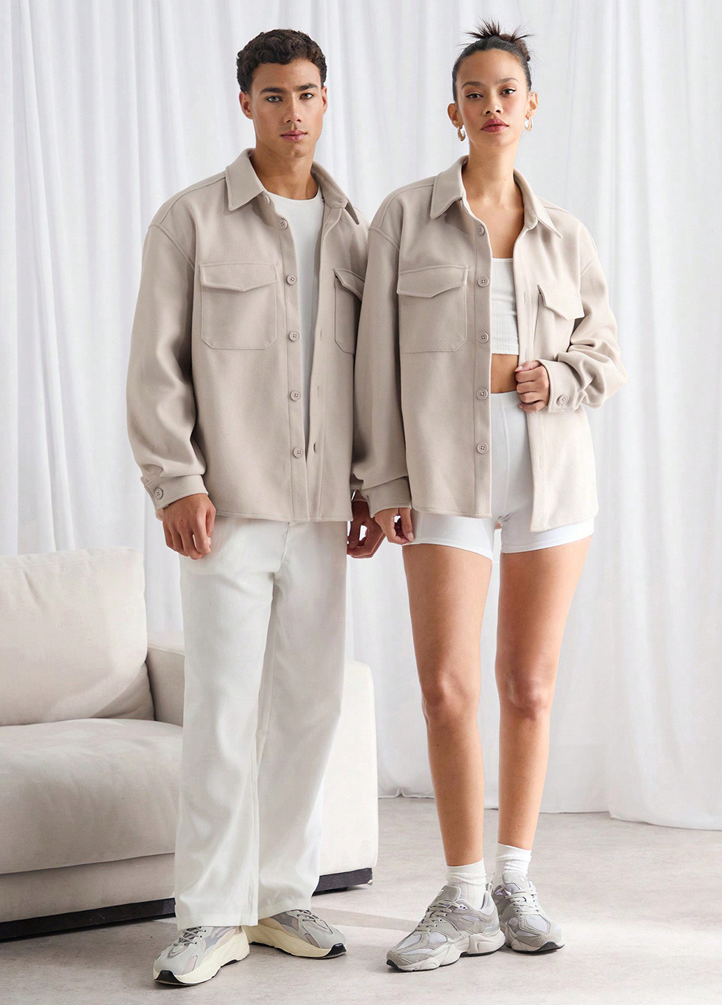 Кремовая кэжуал рубашка однотонная SHEIN