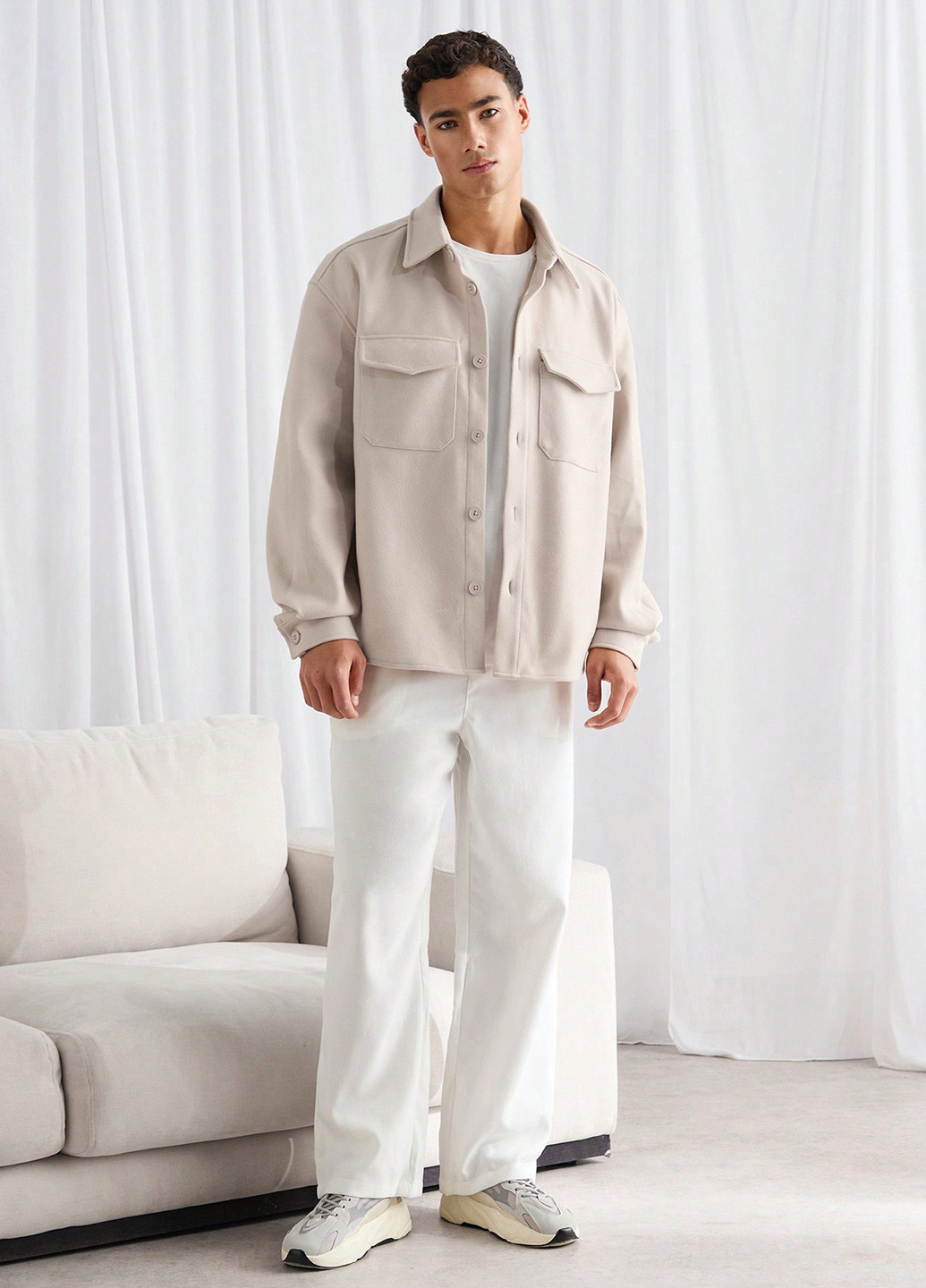 Кремовая кэжуал рубашка однотонная SHEIN