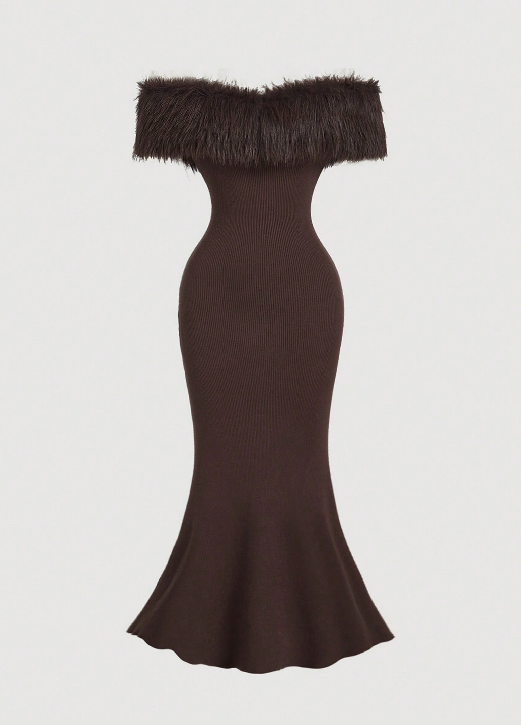 Коричнева кежуал сукня з відкритими плечима SHEIN однотонна