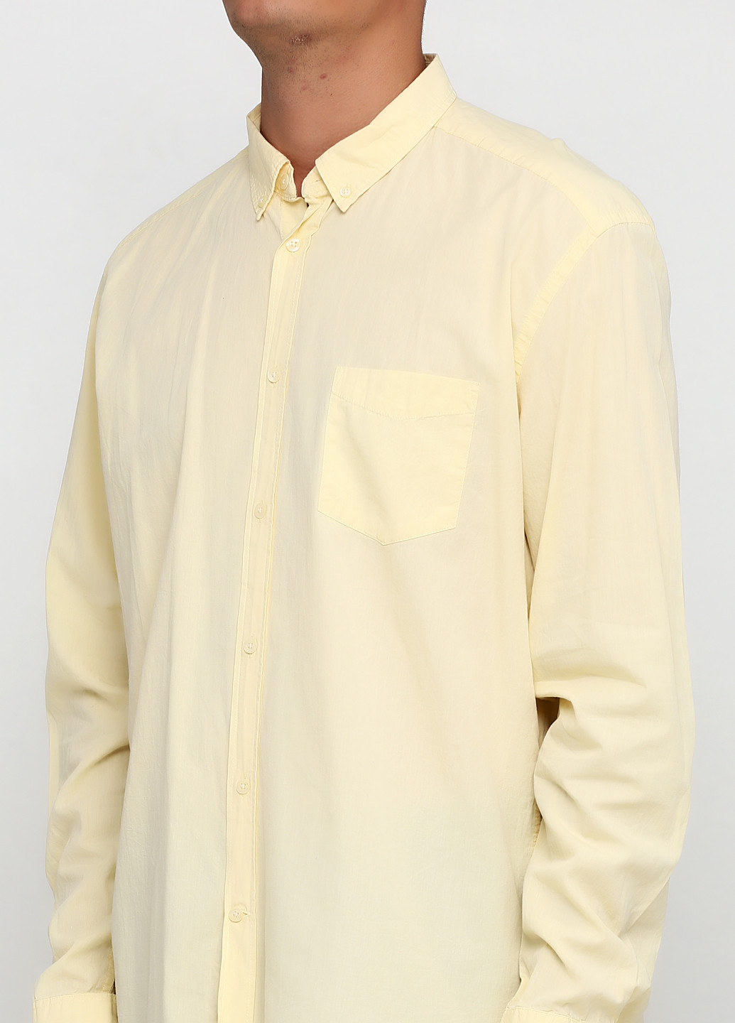 Светло-желтая кэжуал рубашка однотонная H&M с длинным рукавом