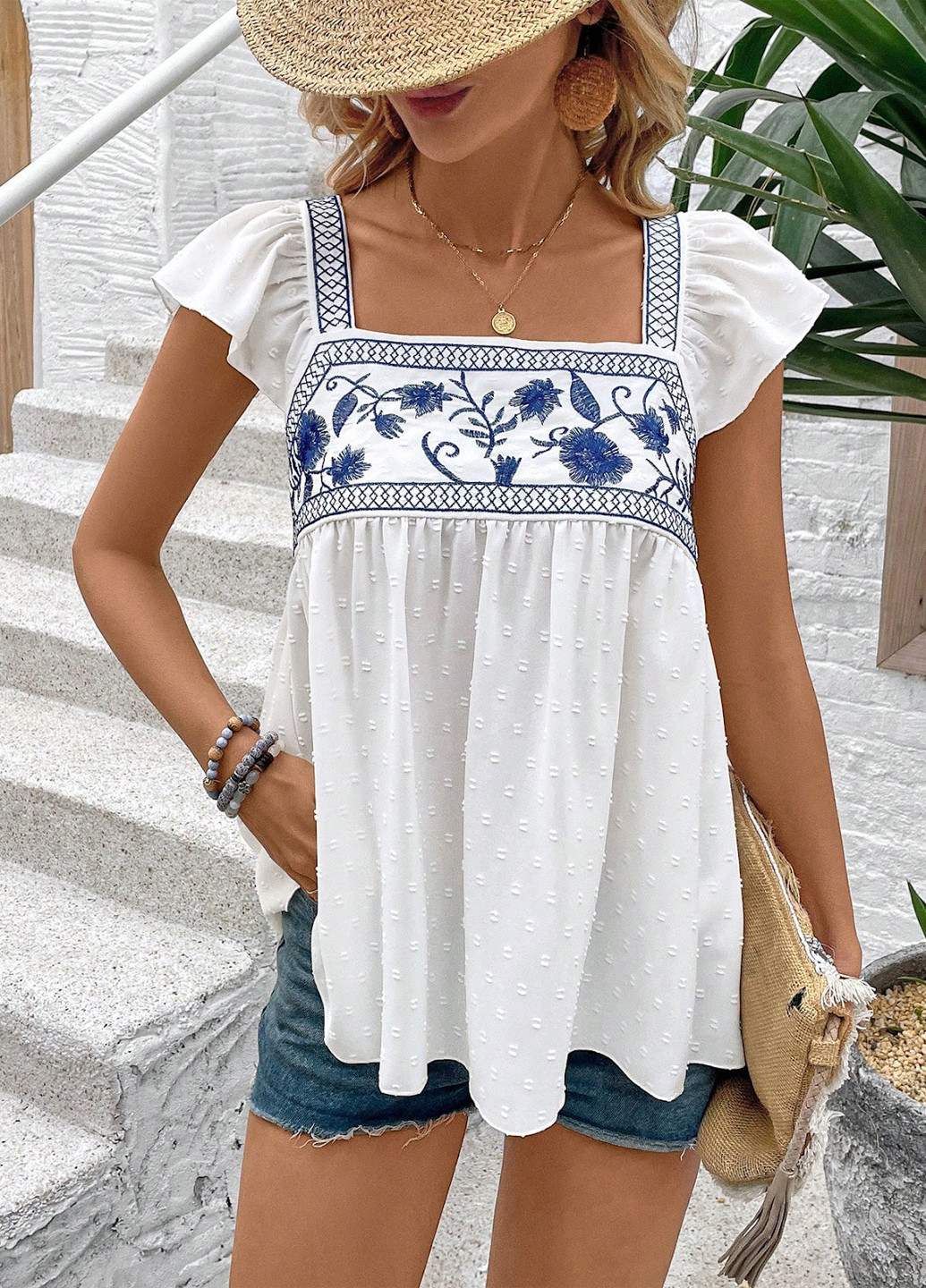 Белая блуза с баской SHEIN