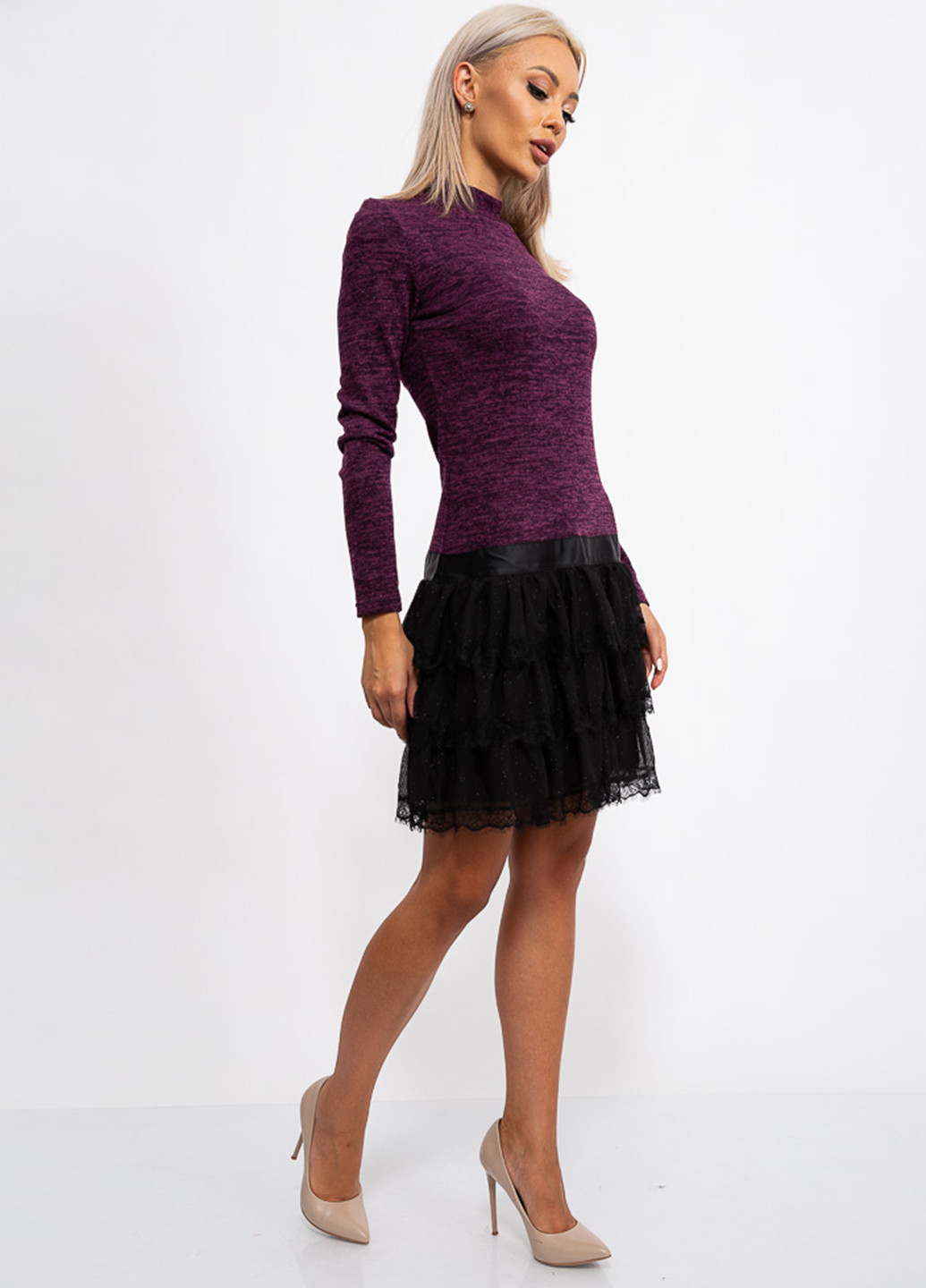 Фиолетовое кэжуал платье платье-водолазка Ager меланжевое