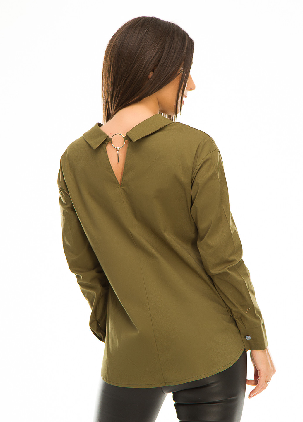 Оливковковая (хаки) кэжуал рубашка однотонная Marini