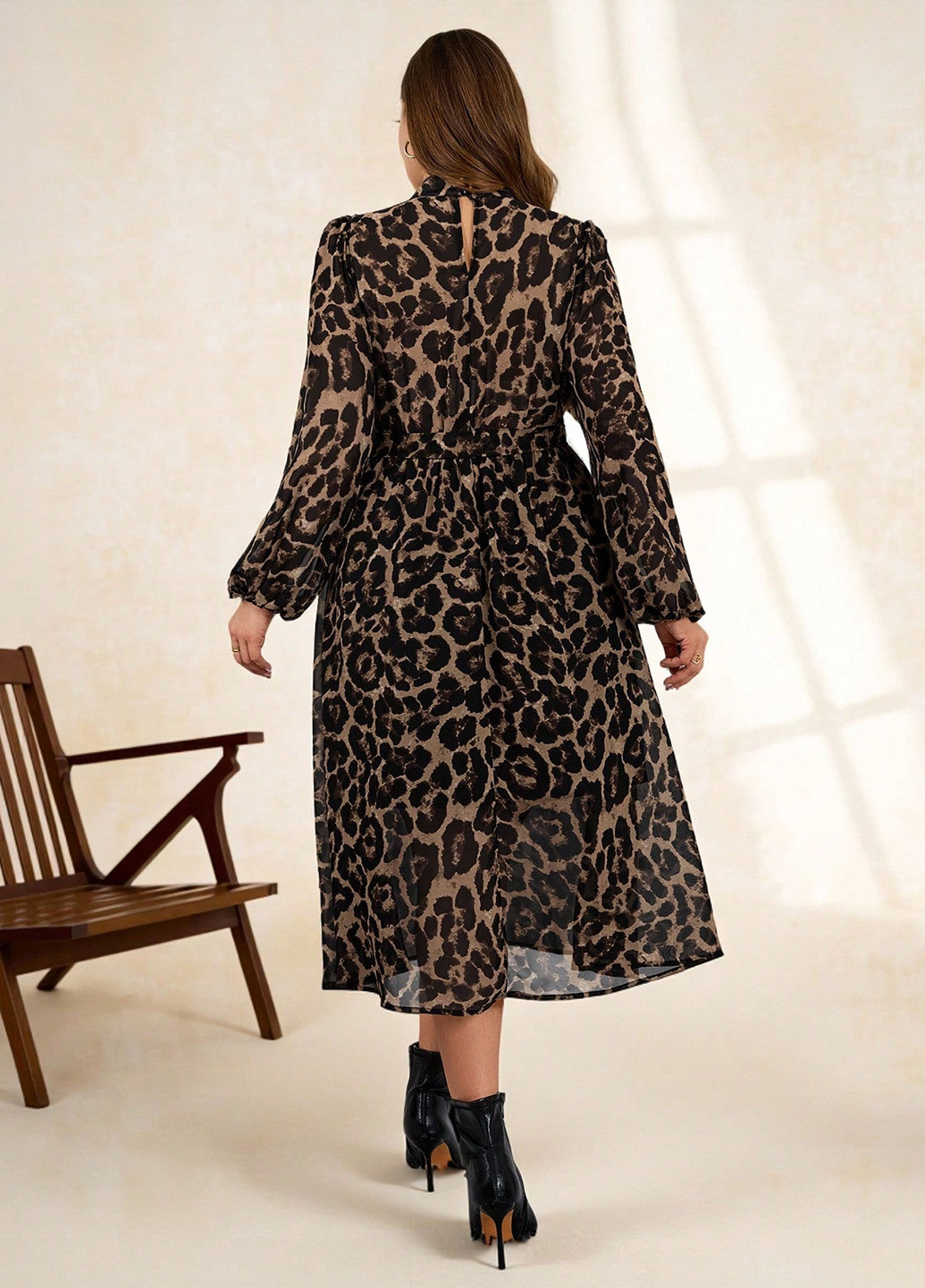 Коричнева кежуал сукня кльош SHEIN леопардовий