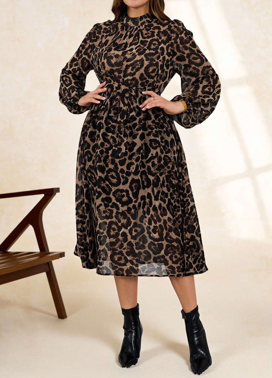Коричнева кежуал сукня кльош SHEIN леопардовий