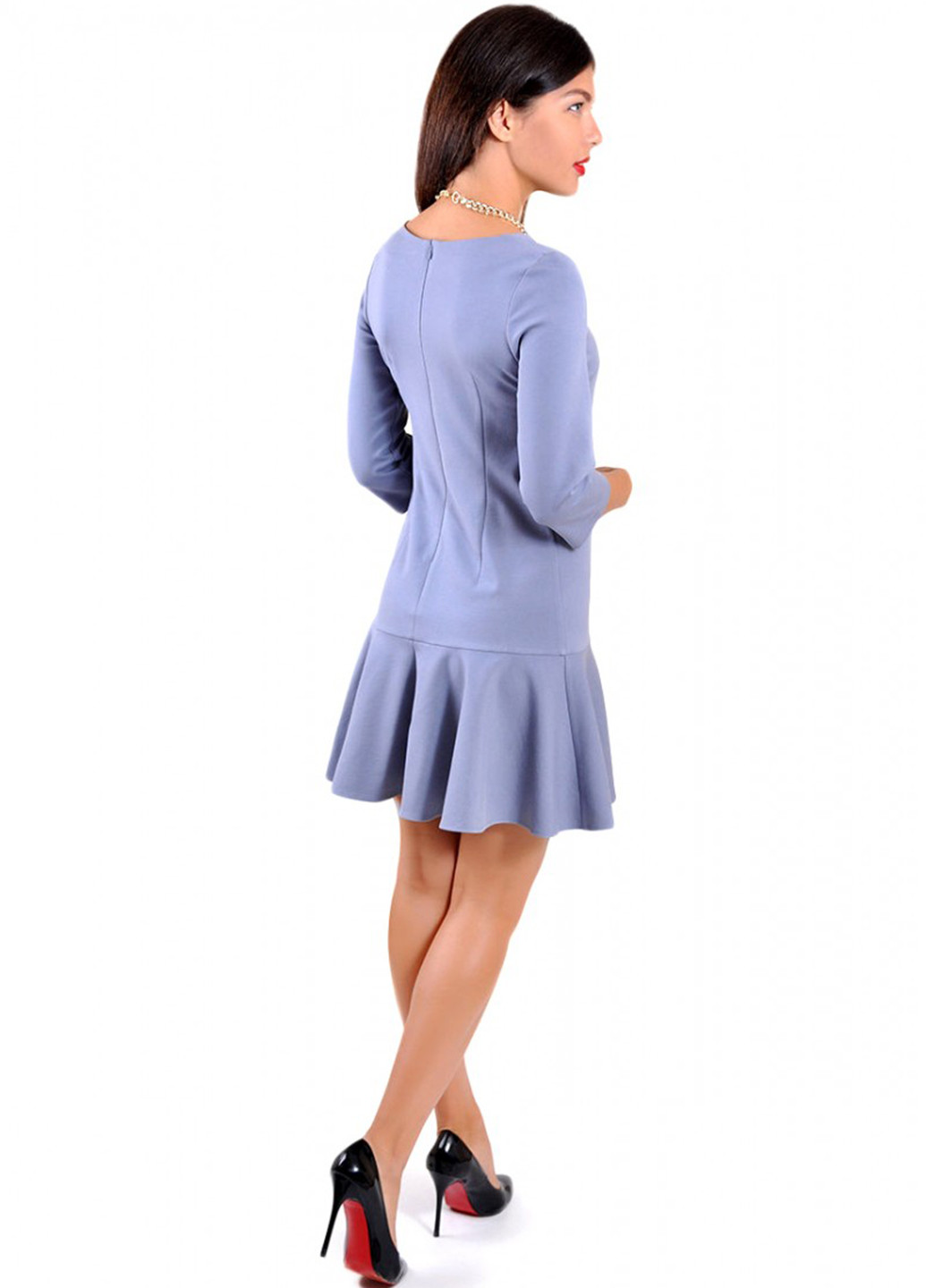 Серо-голубое кэжуал платье Tivardo однотонное