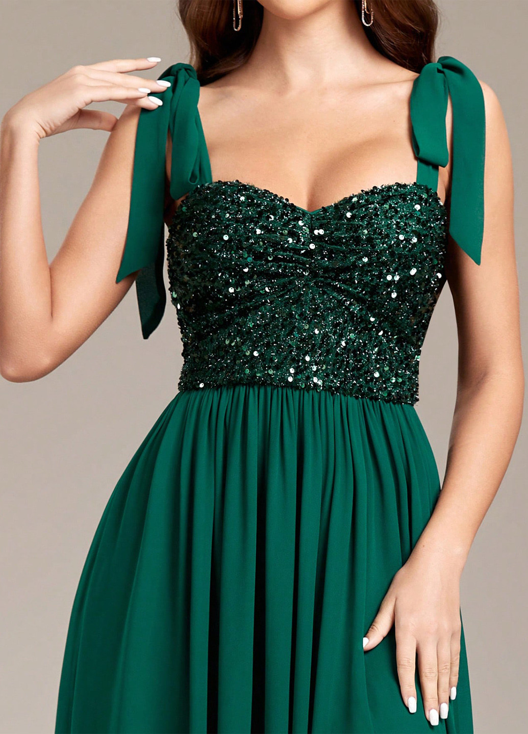 Темно-зеленое вечернее платье а-силуэт SHEIN однотонное