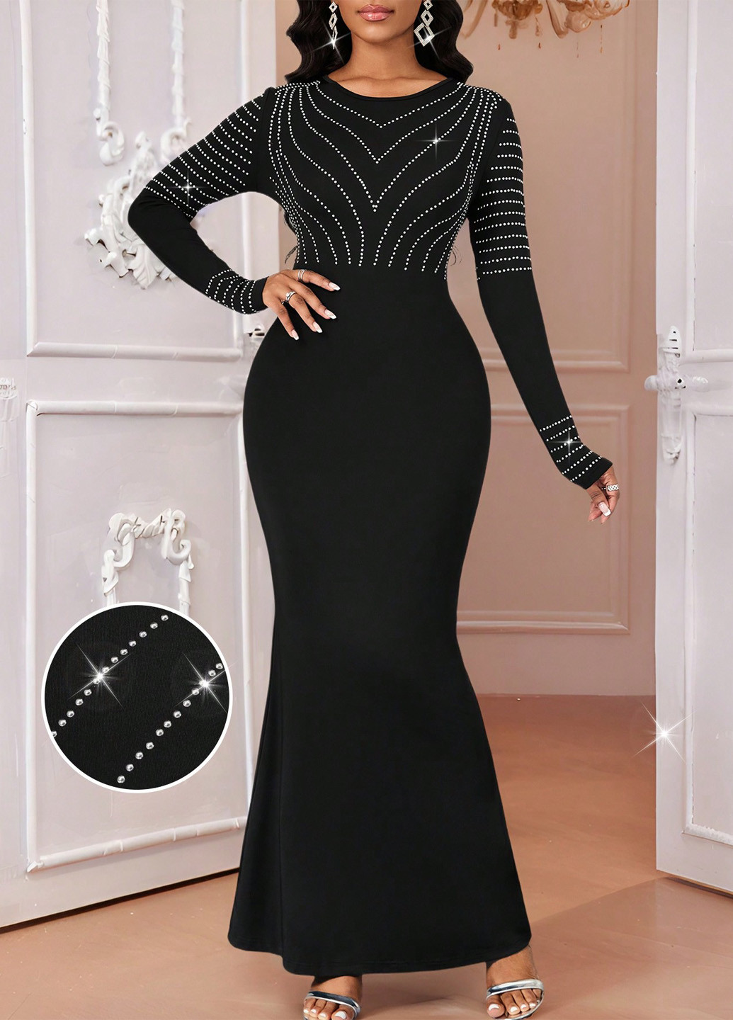 Чорна вечірня сукня годе SHEIN однотонна