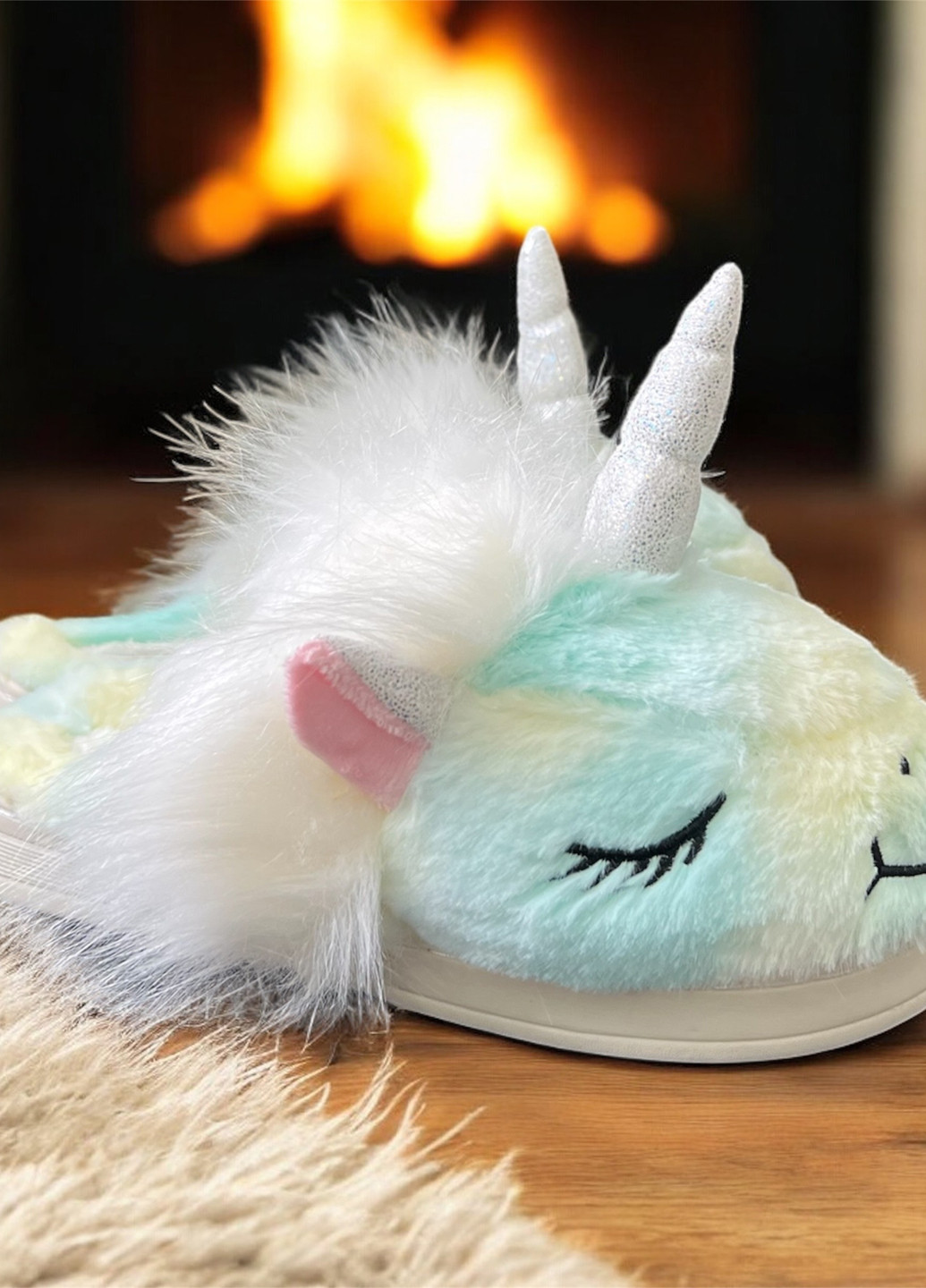 Голубые тапочки Lion с ушками, с вышивкой, с аппликацией