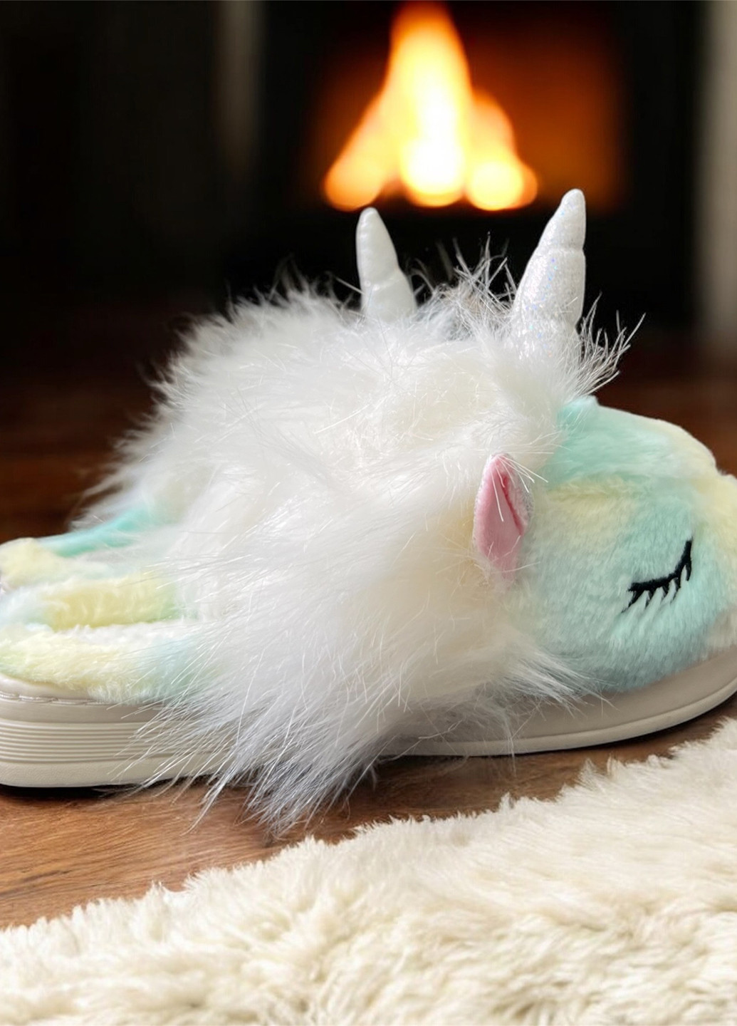 Голубые тапочки Lion с ушками, с вышивкой, с аппликацией