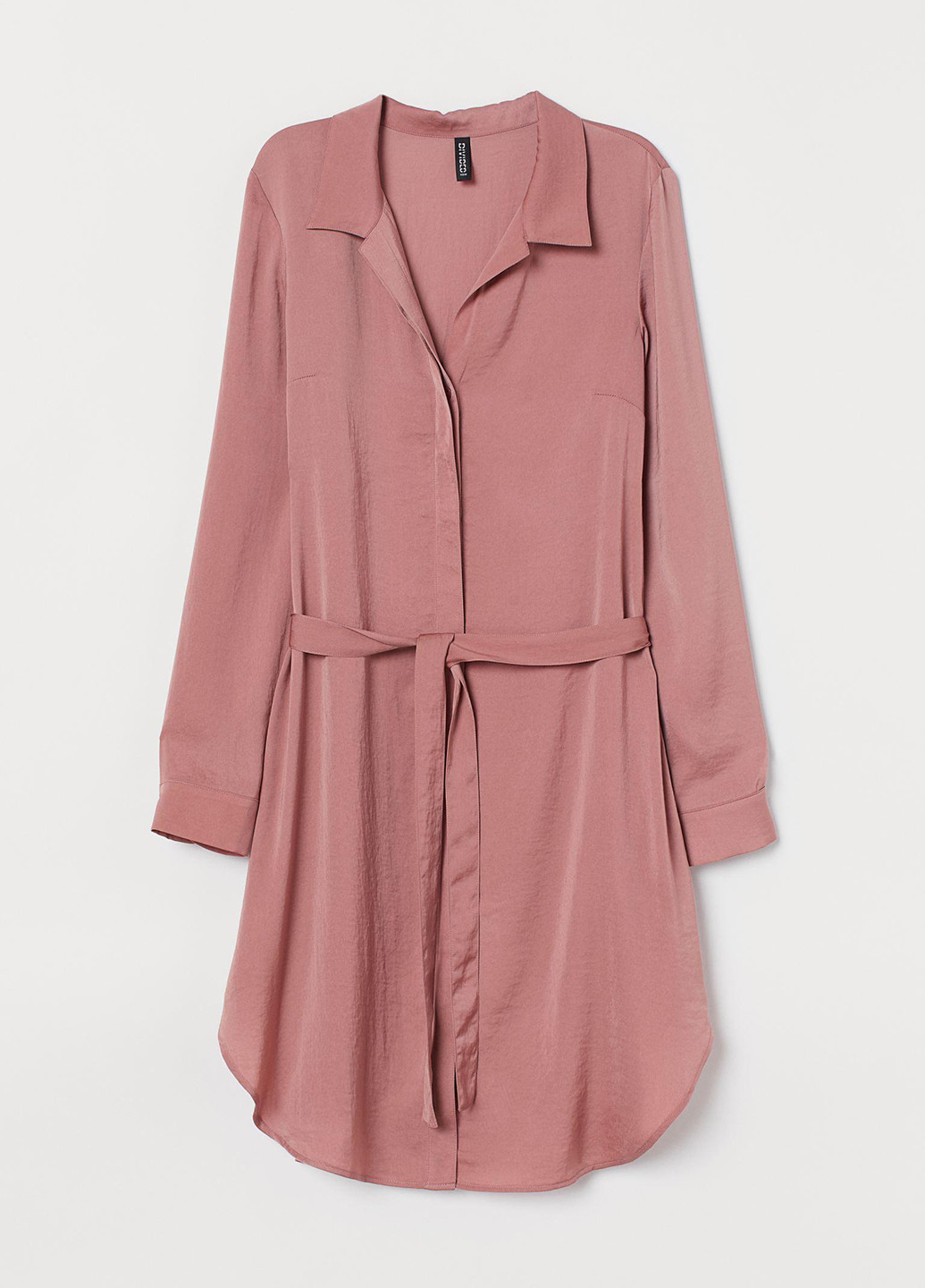 Темно-розовое кэжуал платье рубашка H&M однотонное