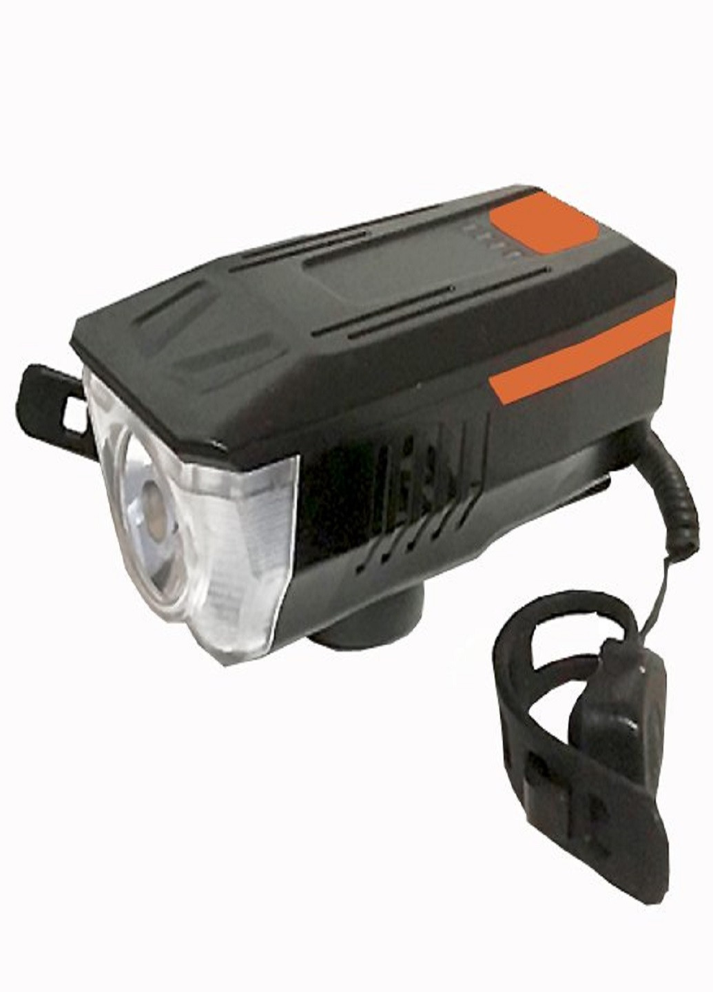 Универсальный аккумуляторный фонарь велосипедный LY-16 влагостойкий со звонком с креплением на руль Оранжевый VTech (253495644)