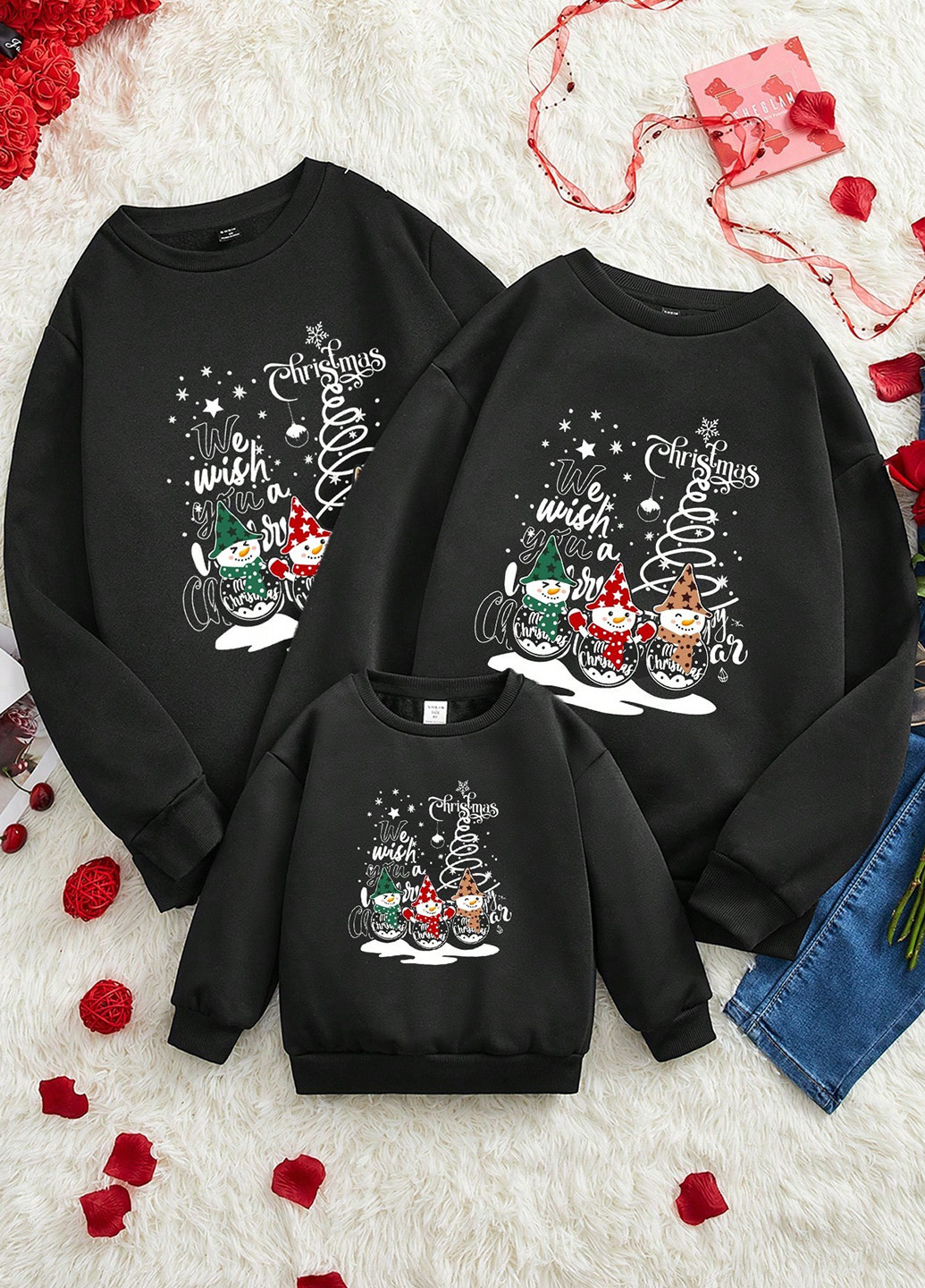 Черный свитшот SHEIN новогодний без декора (313588304)