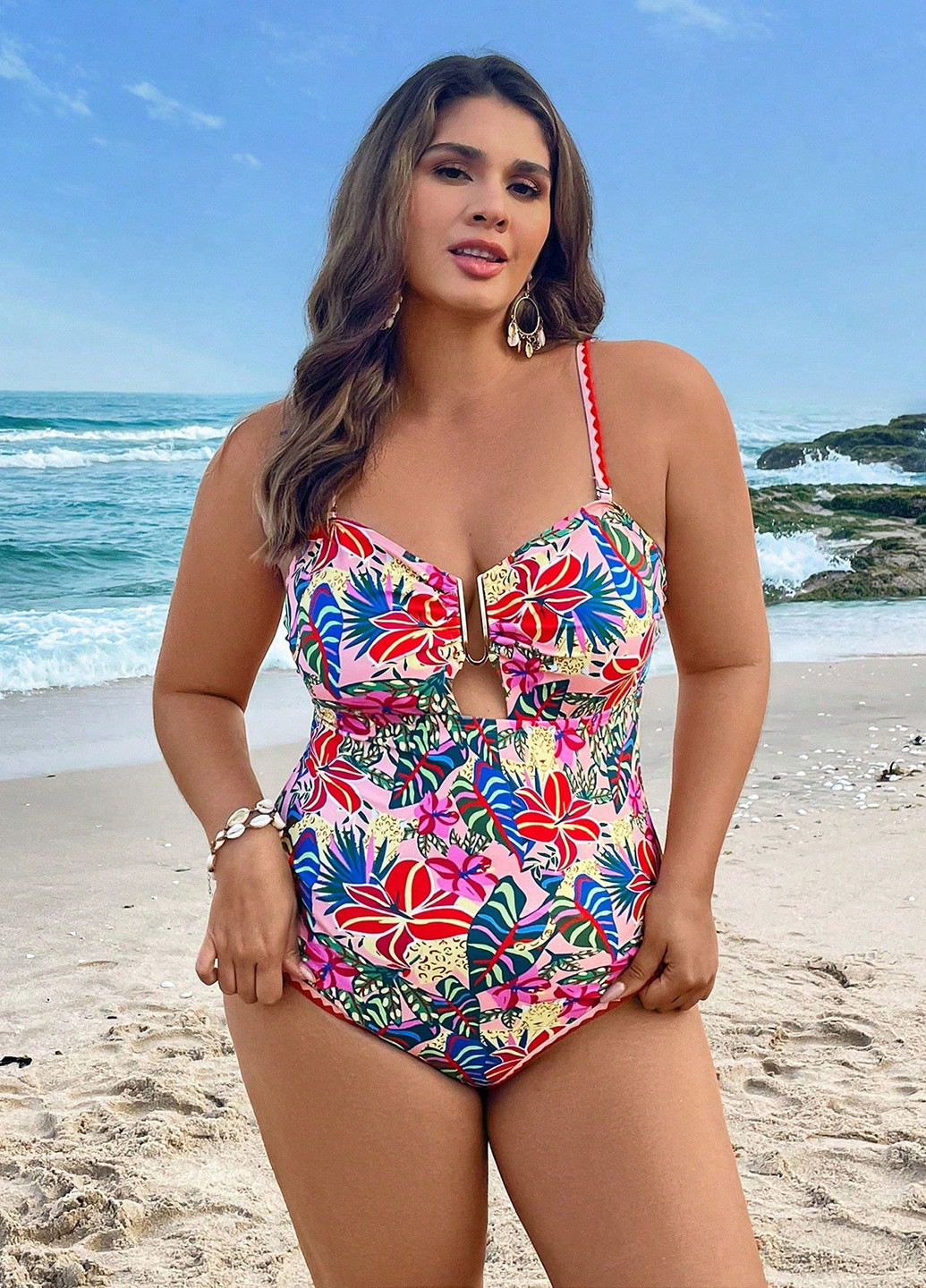 Комбінований літній купальник суцільний, майо SHEIN