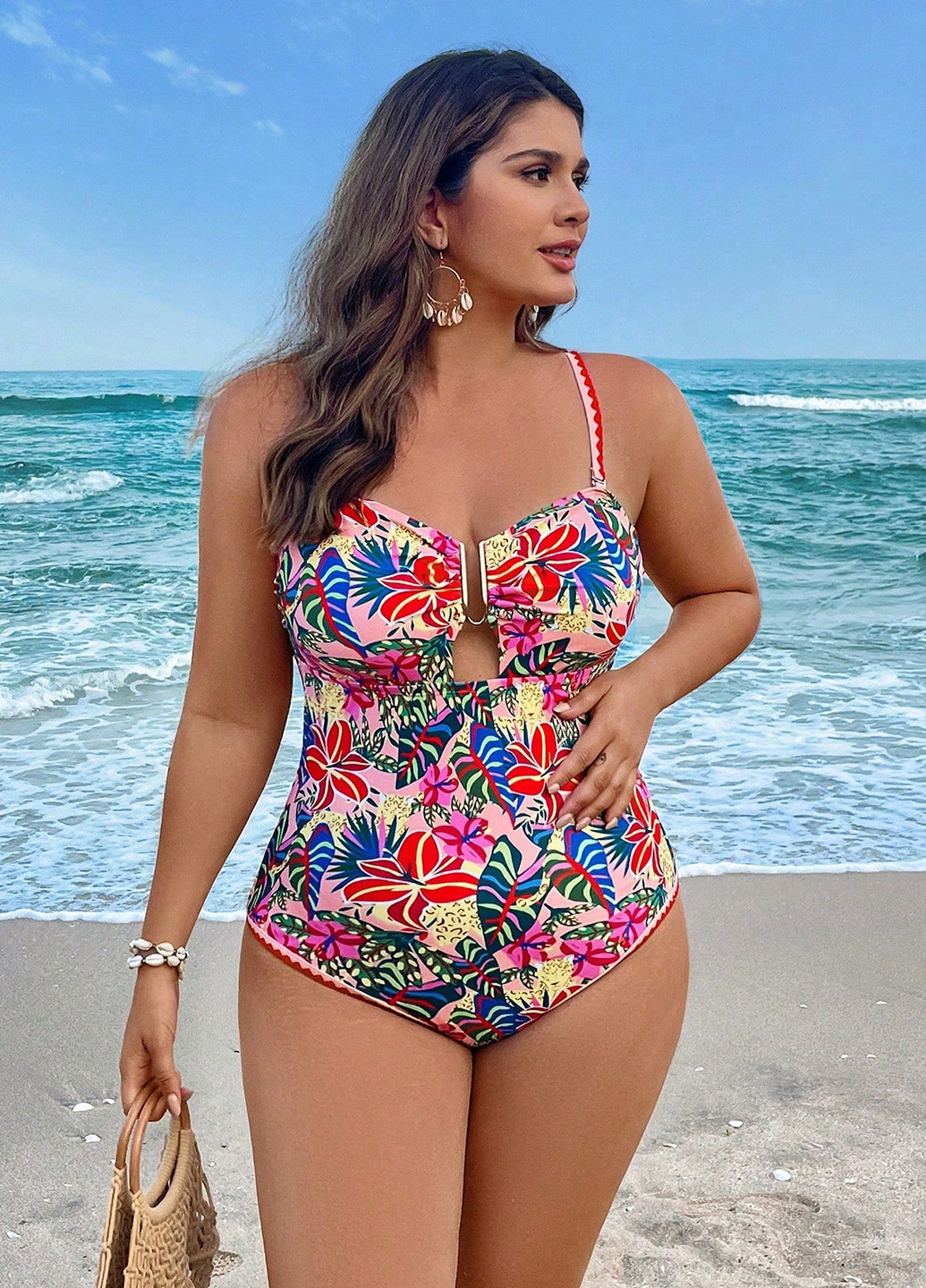 Комбінований літній купальник суцільний, майо SHEIN