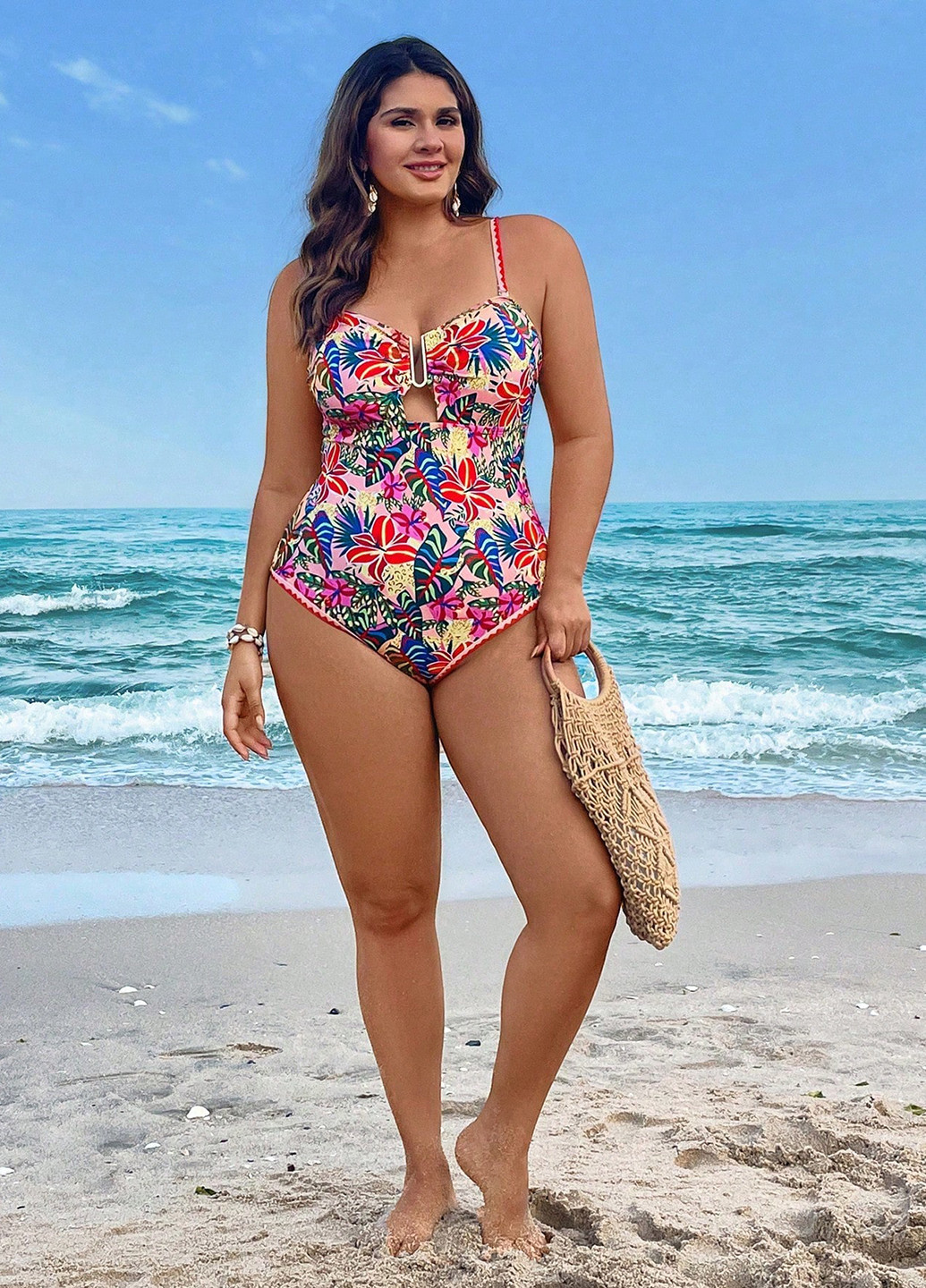 Комбінований літній купальник суцільний, майо SHEIN