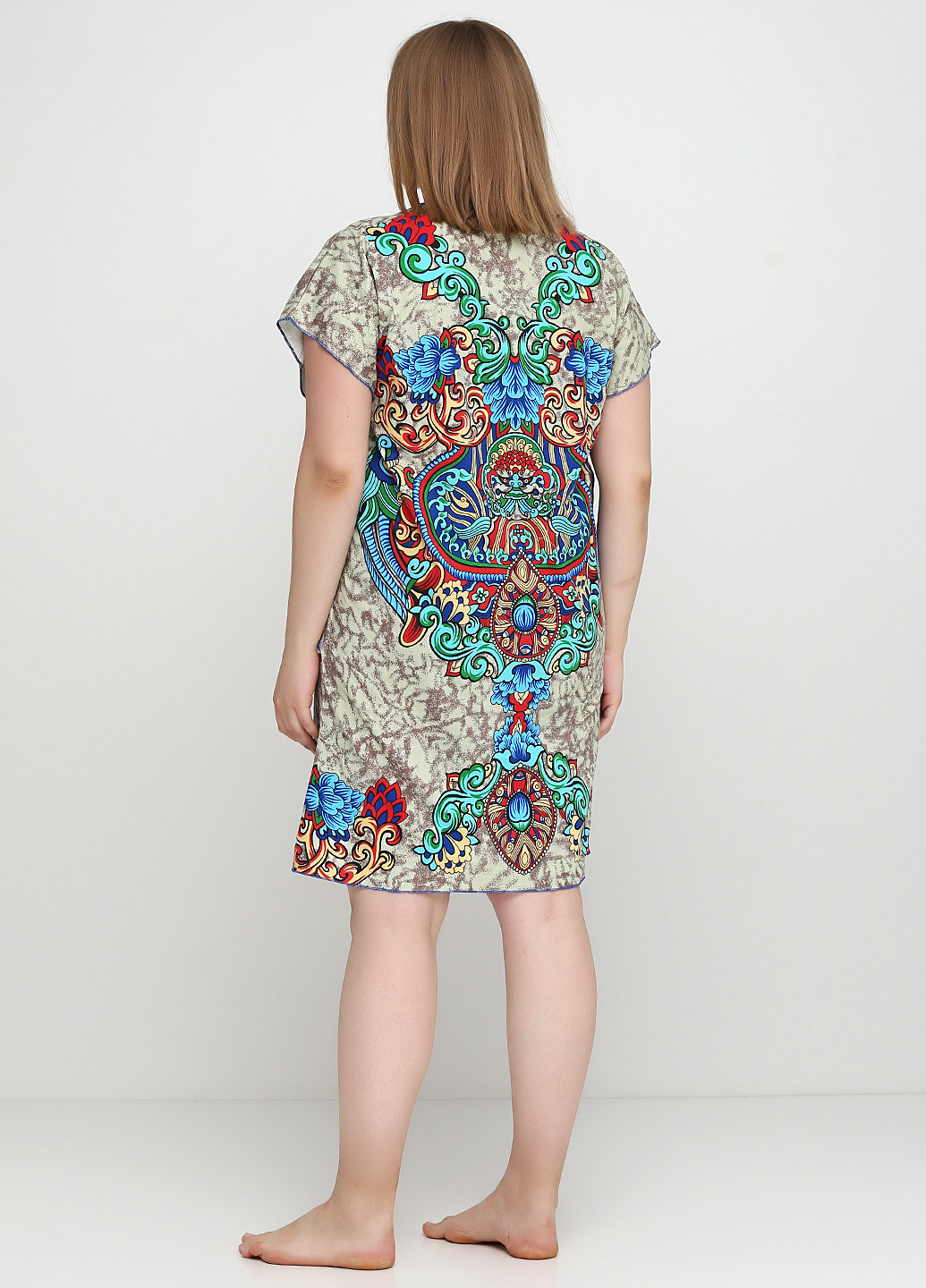 Бежевое домашнее платье Saimeiqi с абстрактным узором