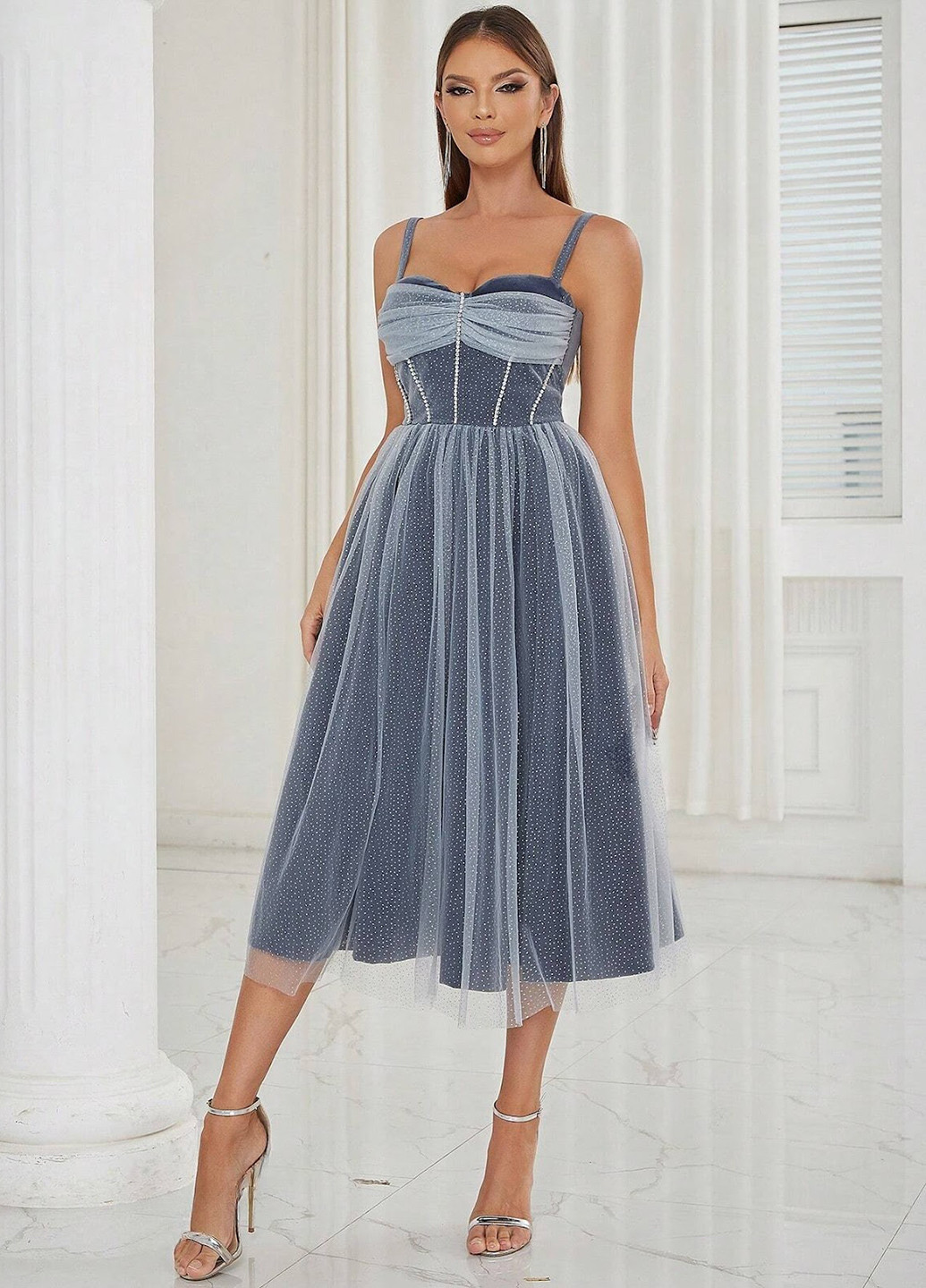 Сіро-голубий коктейльна сукня а-силует SHEIN однотонна