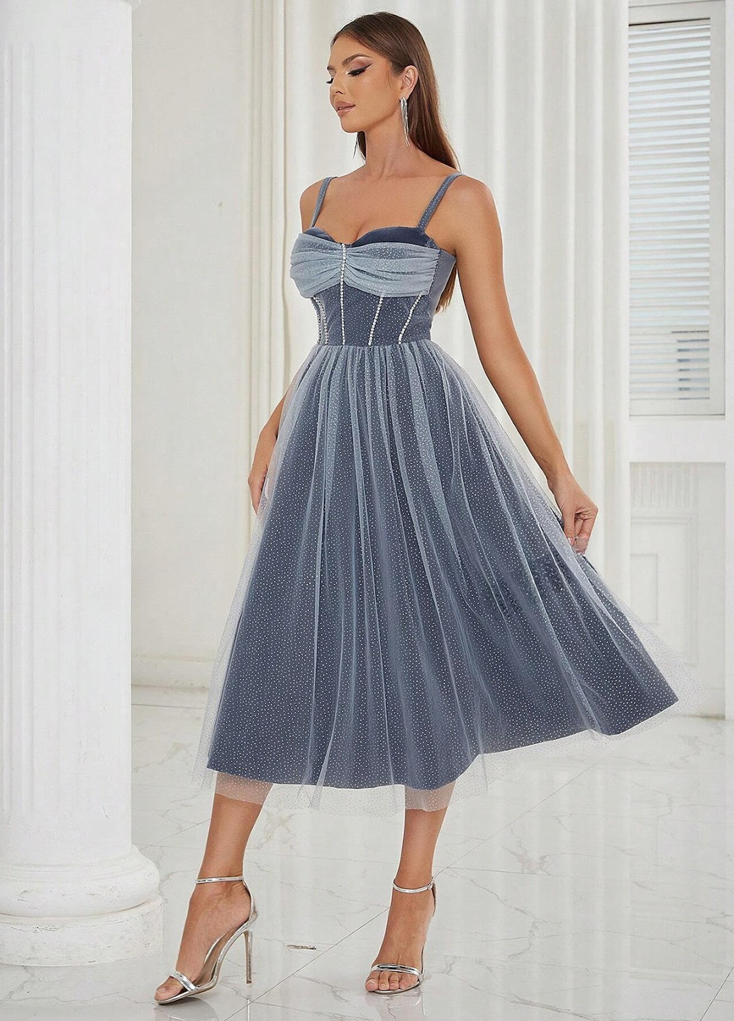 Сіро-голубий коктейльна сукня а-силует SHEIN однотонна
