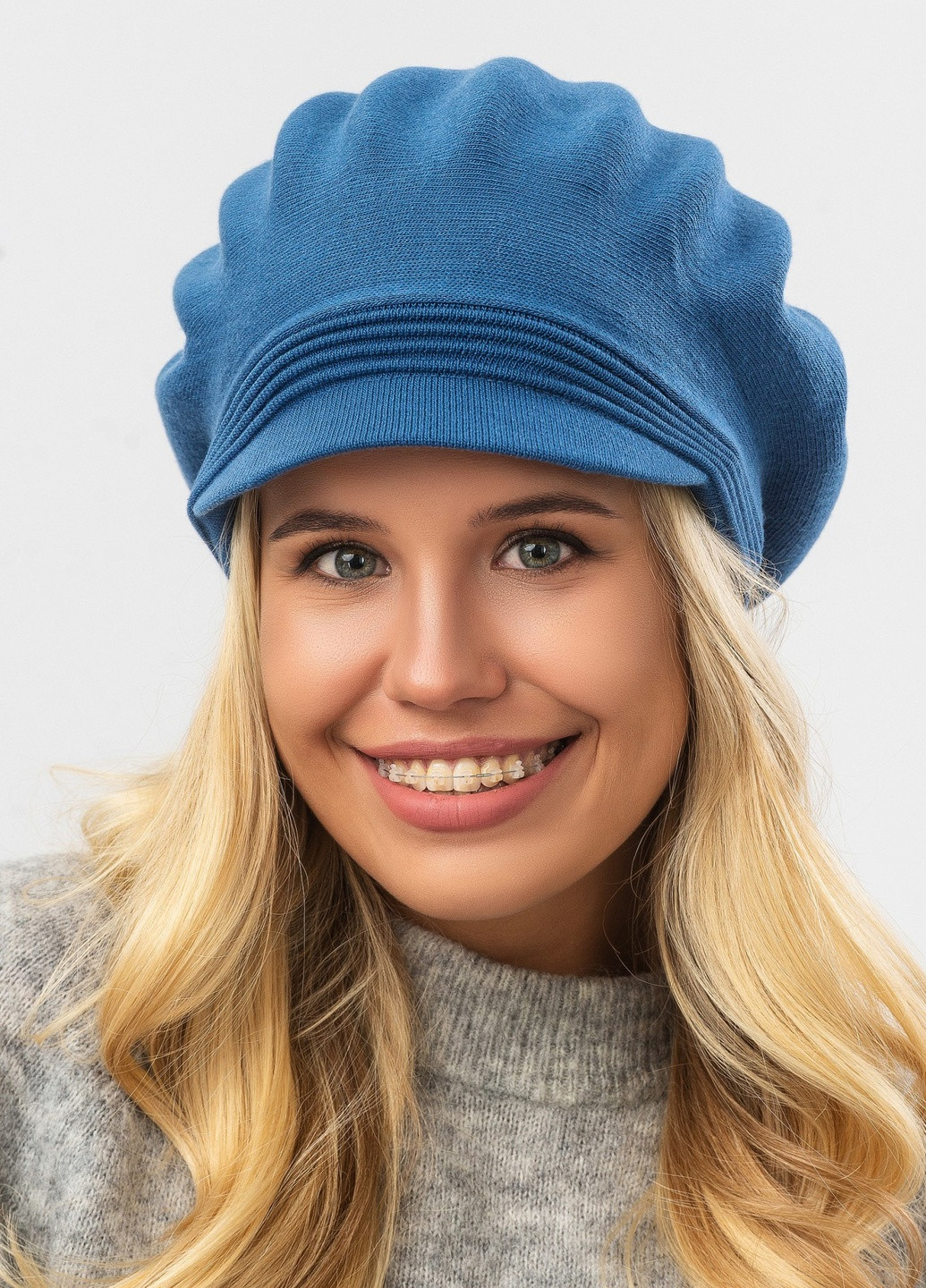 Берет подвійний стрейчевий жіночій з козирком -26 56см-58см Джинсовий W-Luxury 9290S (254046351)