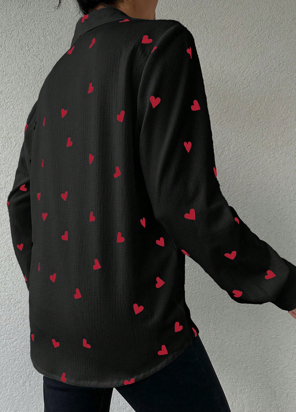 Черная кэжуал рубашка с сердечками SHEIN