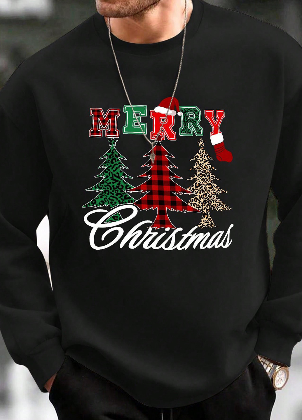 Черный свитшот SHEIN новогодний без декора (331821476)