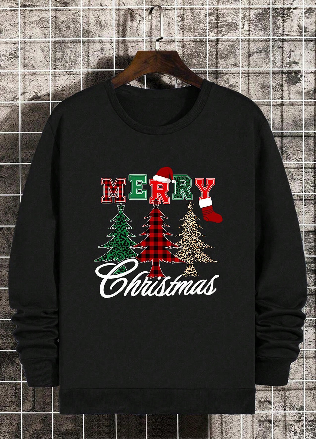 Черный свитшот SHEIN новогодний без декора (331821476)