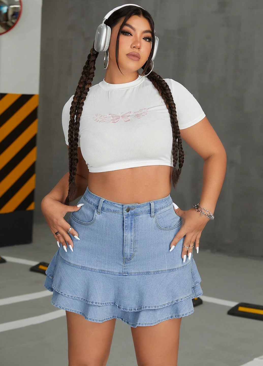 Голубая джинсовая однотонная юбка SHEIN а-силуэта (трапеция)